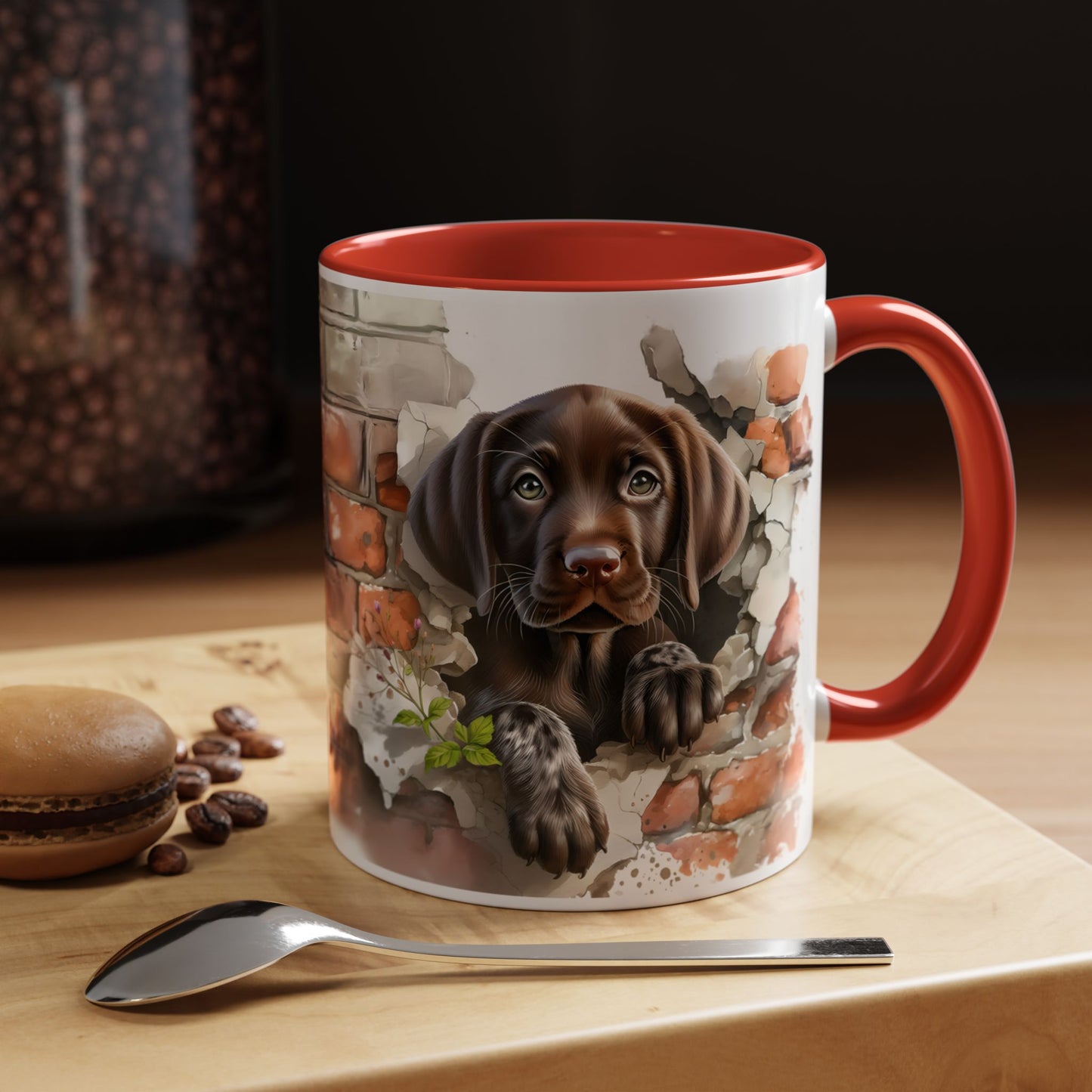 🐶🍫 Chocolate Lab Puppy Accent Mug – Sweet Brown Pup Coffee Cup ☕💛
