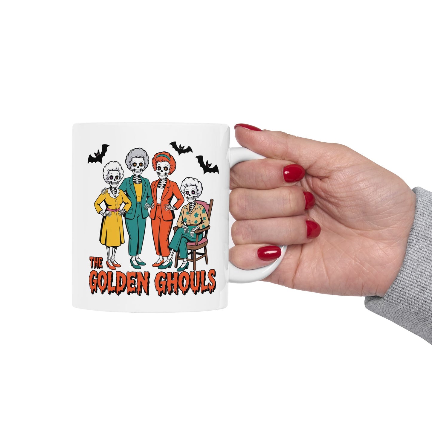 💀👵 The Golden Ghouls Mug – Funny Skeleton Halloween Coffee Cup 🎃☕