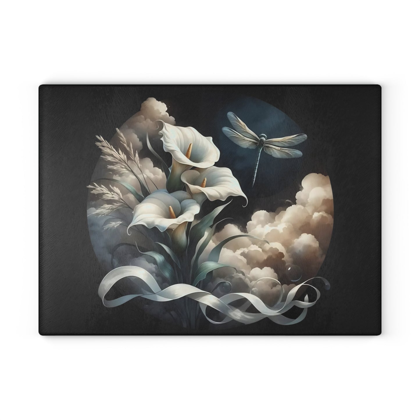 🌸 Calla Lily & Dragonfly Cutting Board – Serene Floral Beauty for Your Kitchen