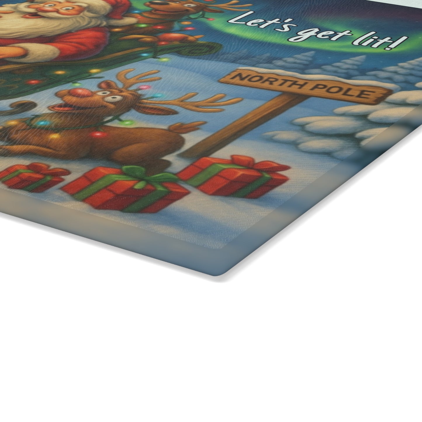 🎅✨ “Let’s Get Lit” Glass Cutting Board – Festive Cheer for Your Holiday Kitchen