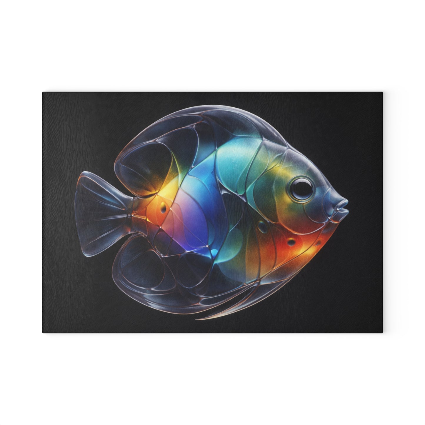 Rainbow Glow Glass Cutting Board – Stunning Discus Fish Artwork