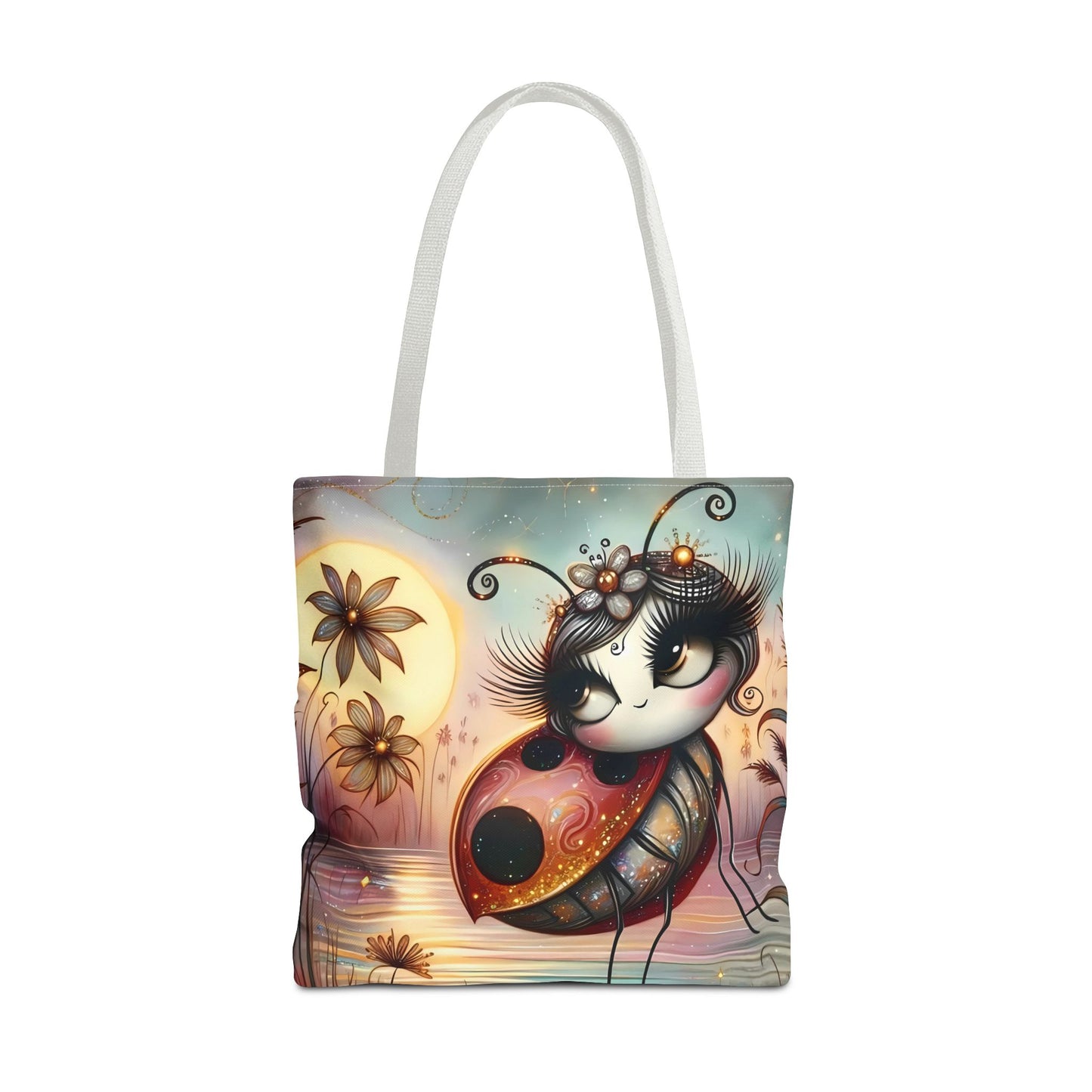 🐞 Mariquita sobre una flor junto al lago – Bolsa de tela inspirada en la naturaleza