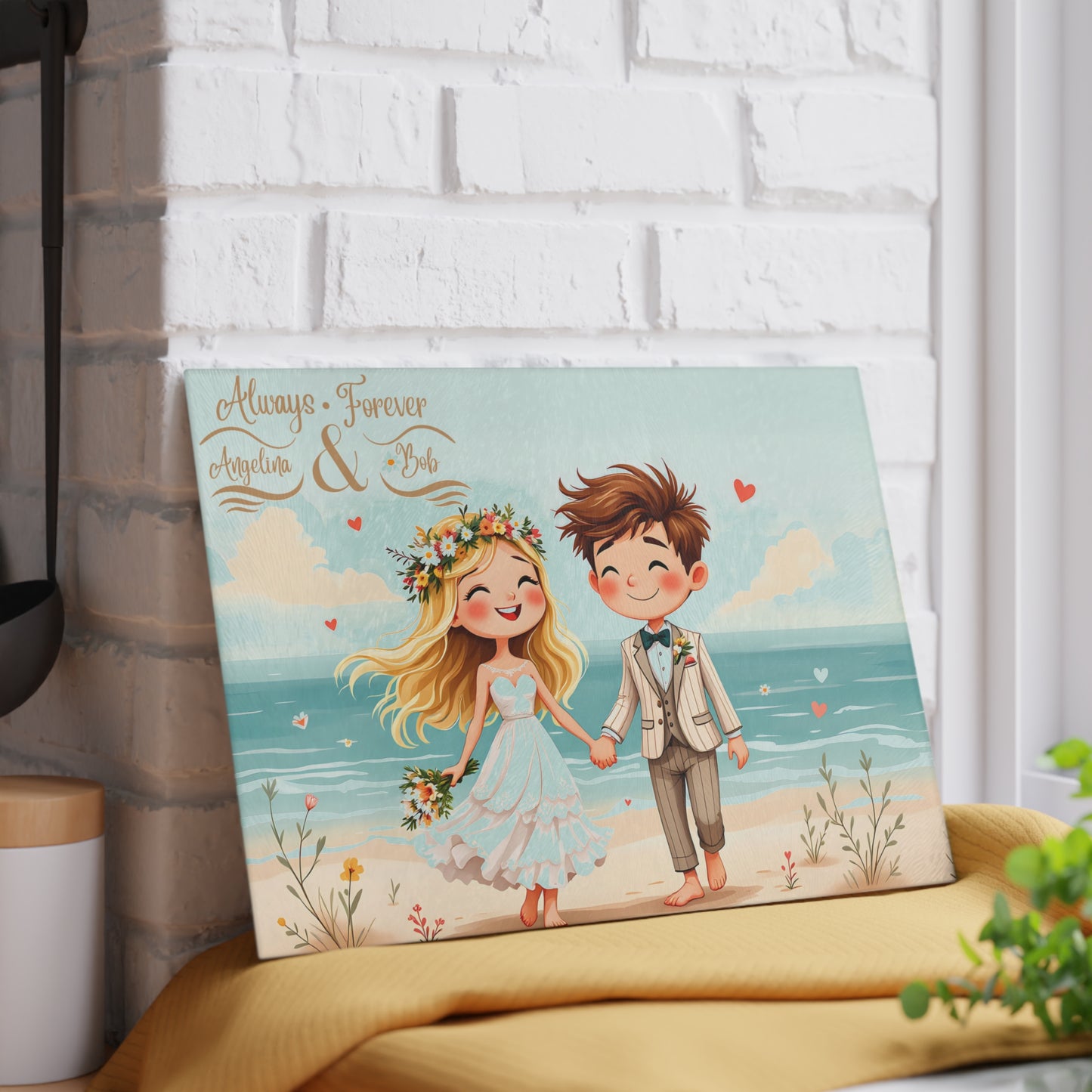 🏖️ Beach Wedding Couple Cutting Board – Personalized “Always & Forever” Keepsake for Newlyweds