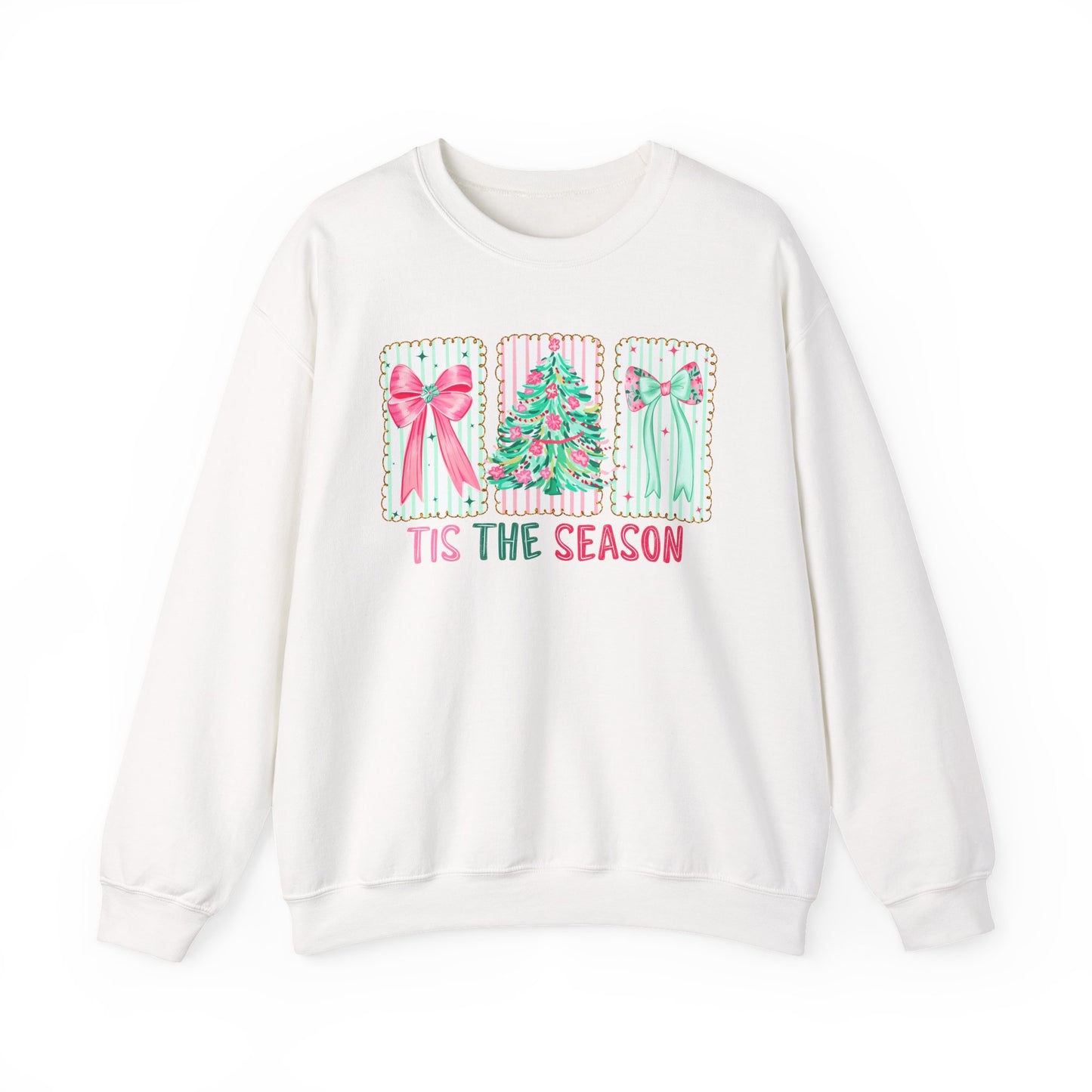 🎀🎄 ’Tis The Season Sweatshirt – Pastel Bows & Merry Tree Vibes ✨☃️