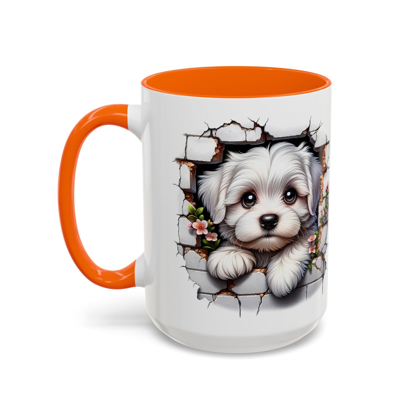 🎀🐶 Maltese Puppy Accent Mug – Cute Peek-Through Dog Design for Animal Lovers ☕💖
