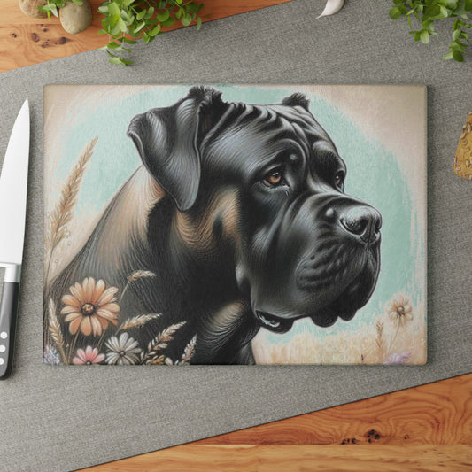 🖤 Cane Corso Cutting Board – Majestic Strength Meets Floral Elegance 🌾