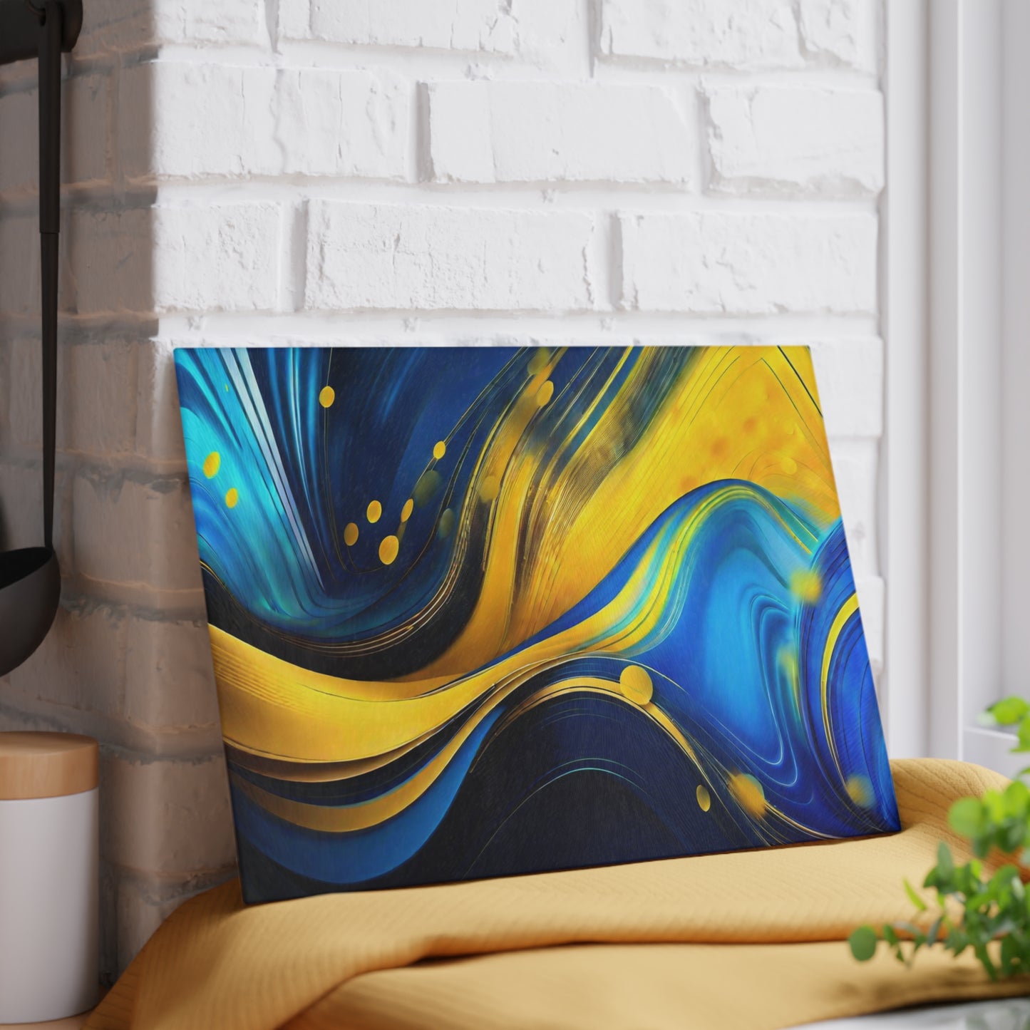 💙💛 Blue & Gold Abstract Cutting Board – Modern Elegance for Your Kitchen ✨