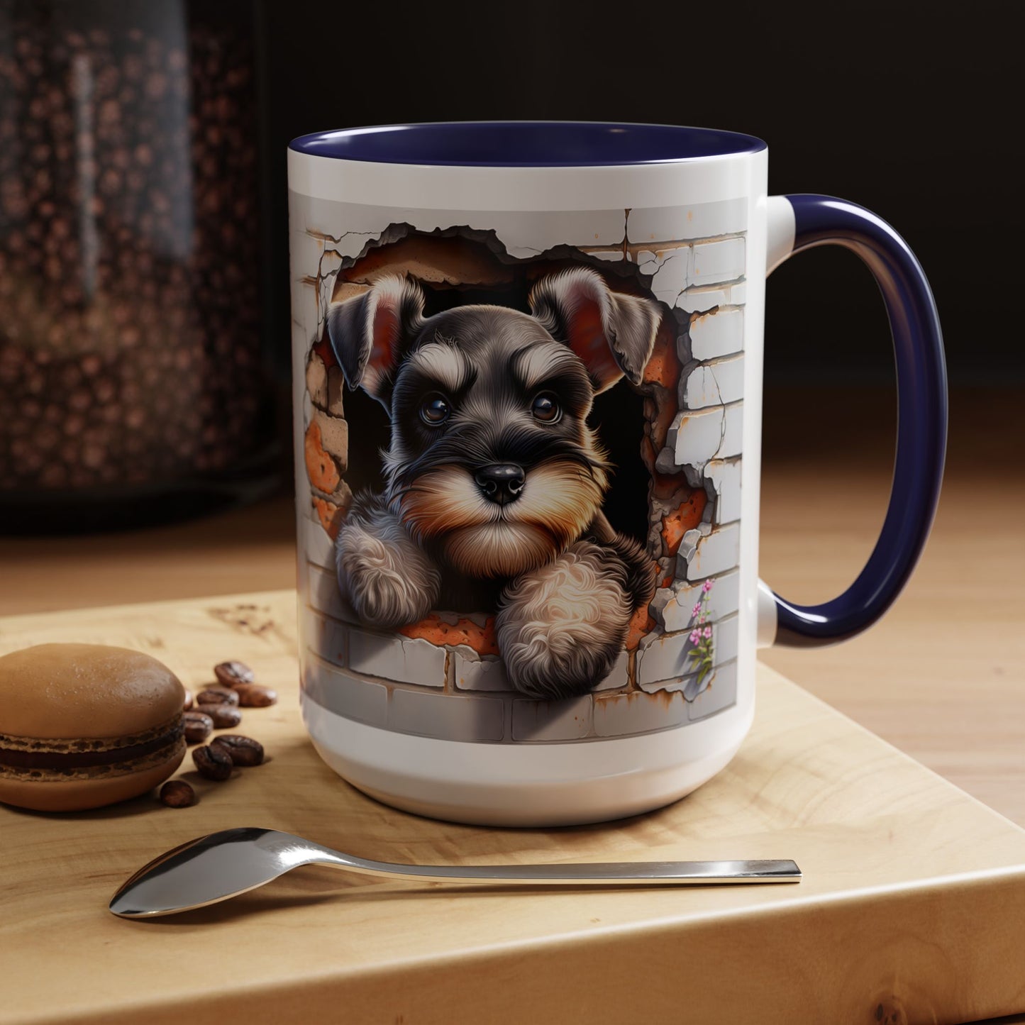 🎀🐶 Schnauzer Puppy Accent Mug – Cute Peek-Through Dog Design for Animal Lovers ☕💖