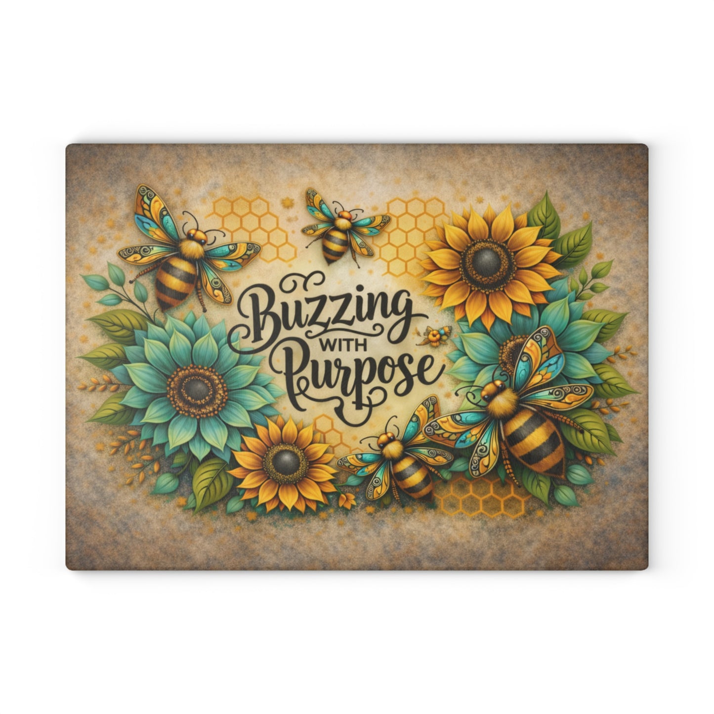 Buzzing with Purpose Glass Cutting Board – Rustic Farmhouse Kitchen Decor