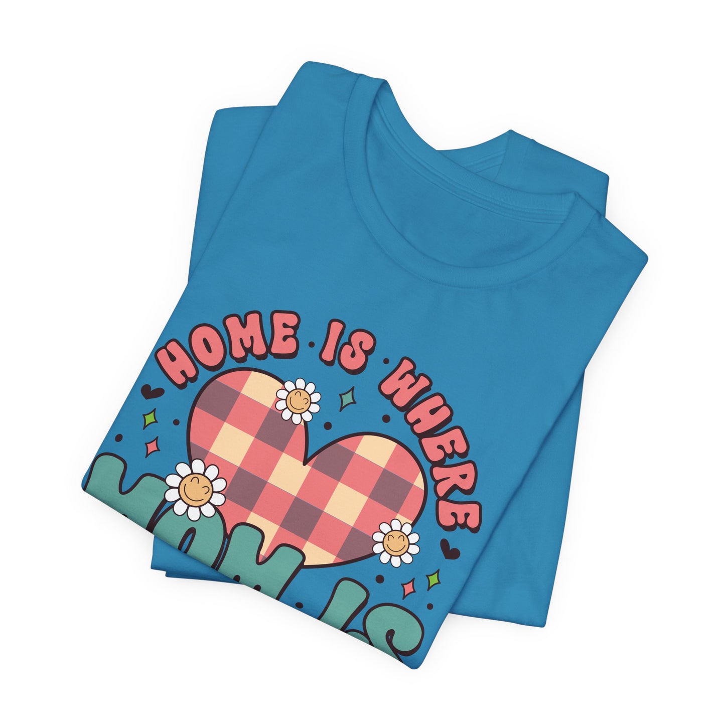 💐 Home Is Where Mom Is – Heart & Daisy Mom T-Shirt 🌸
