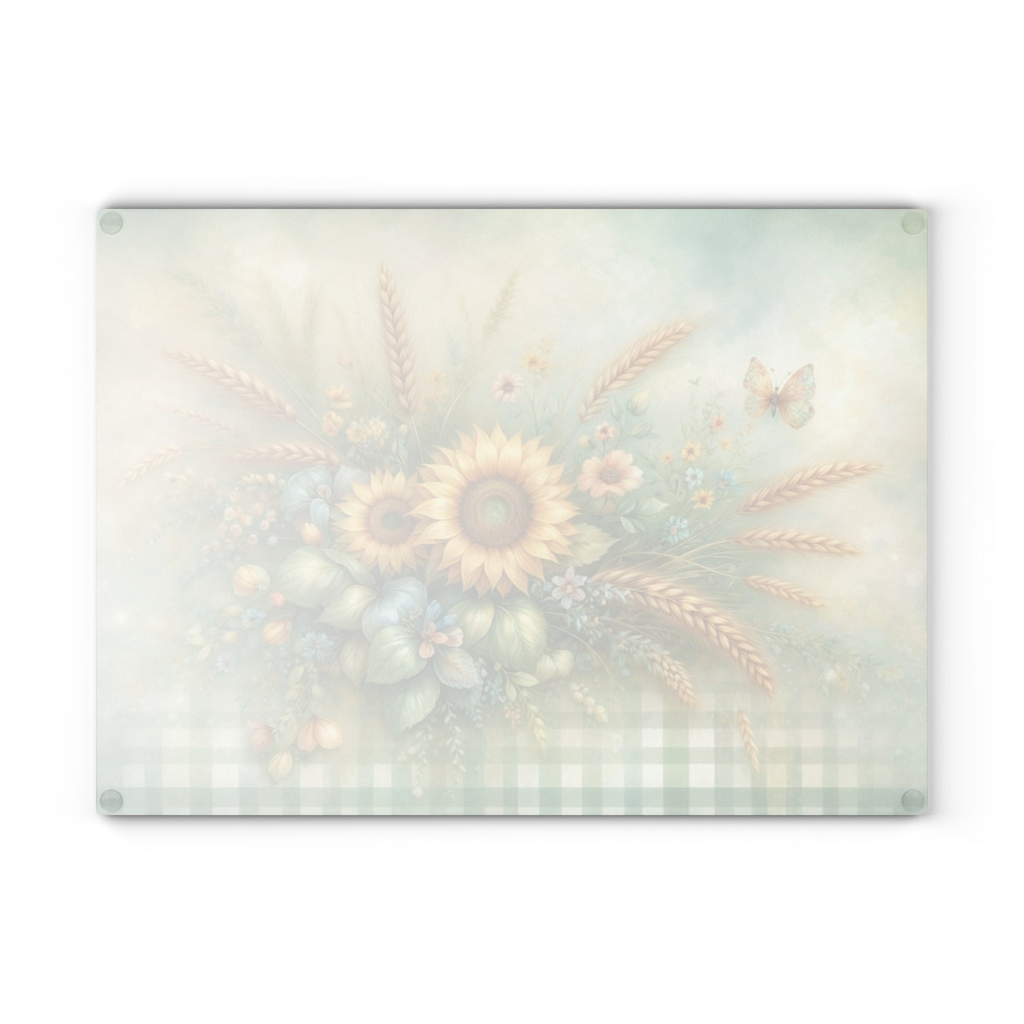 Sunflower and Wheat Garden Glass Cutting Board – Rustic Farmhouse Floral Kitchen Decor