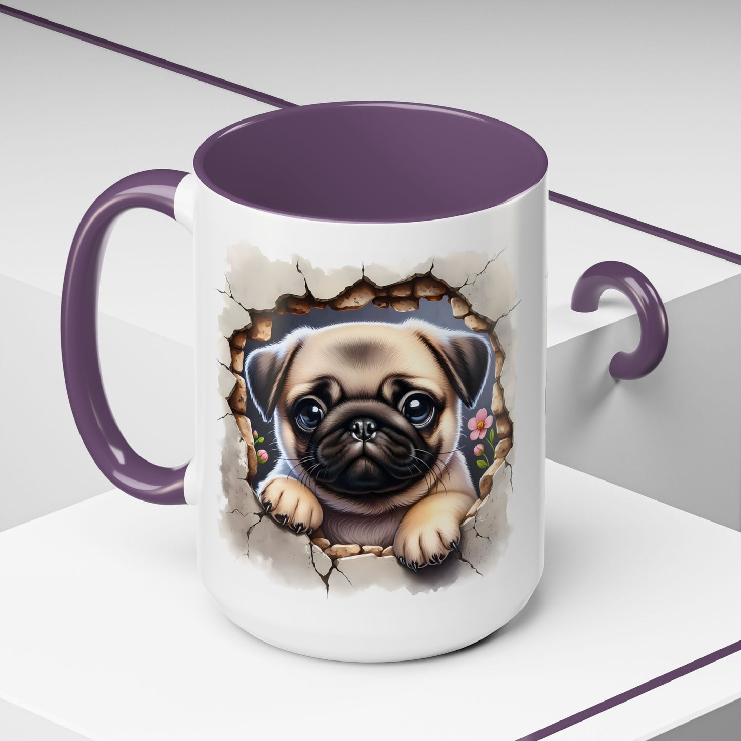 🐾💛 Pug Puppy Accent Mug – Cute Wrinkly Pug Coffee Cup ☕✨