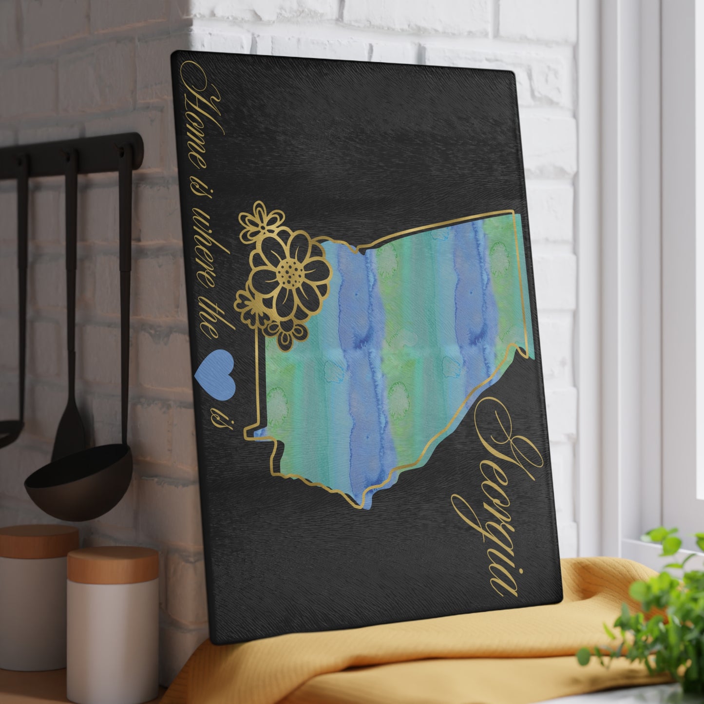 💙 Georgia State Cutting Board – Southern Roots with Watercolor Elegance