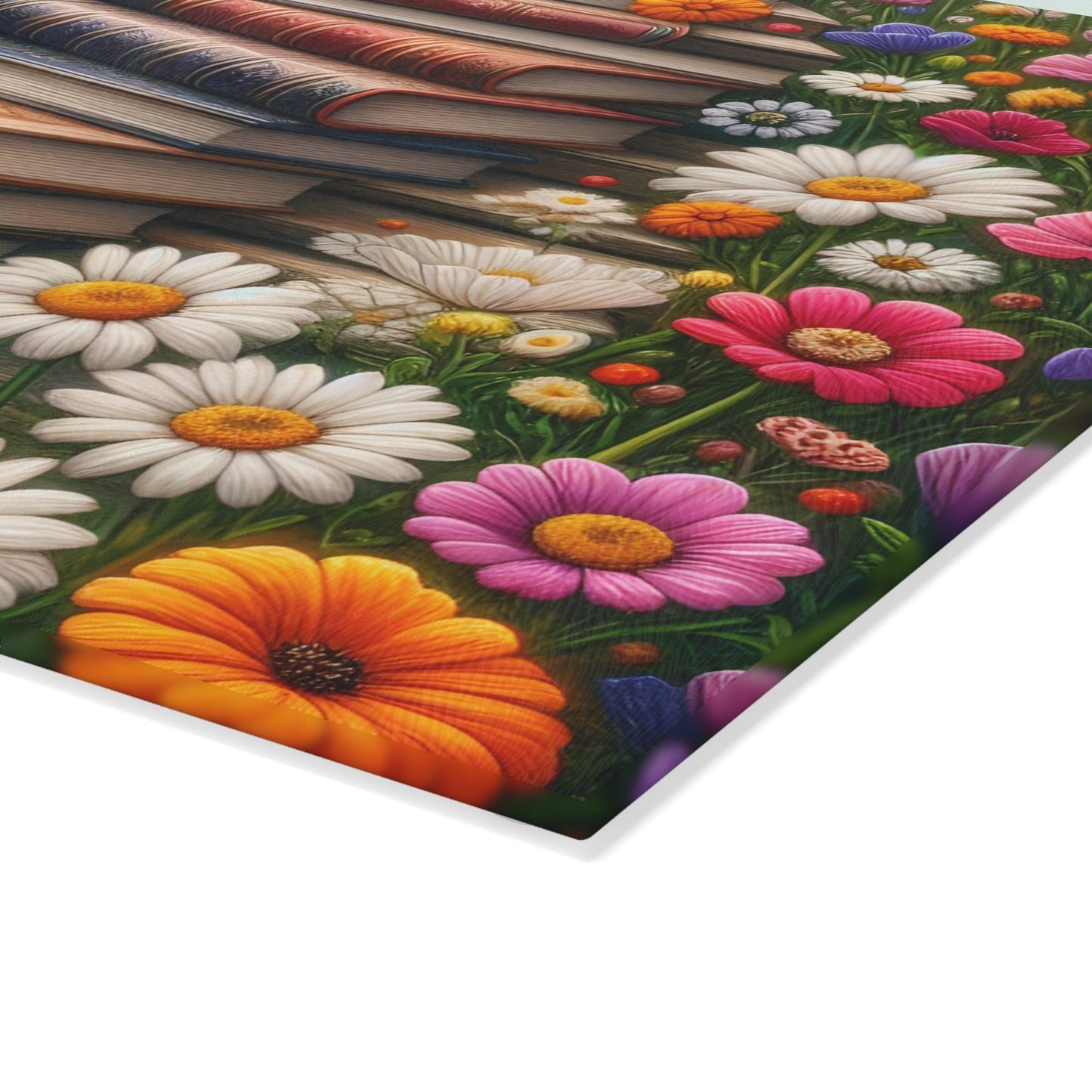 📚 Stacked Books & Wildflowers Cutting Board – Literary Charm Meets Kitchen Elegance 🌸