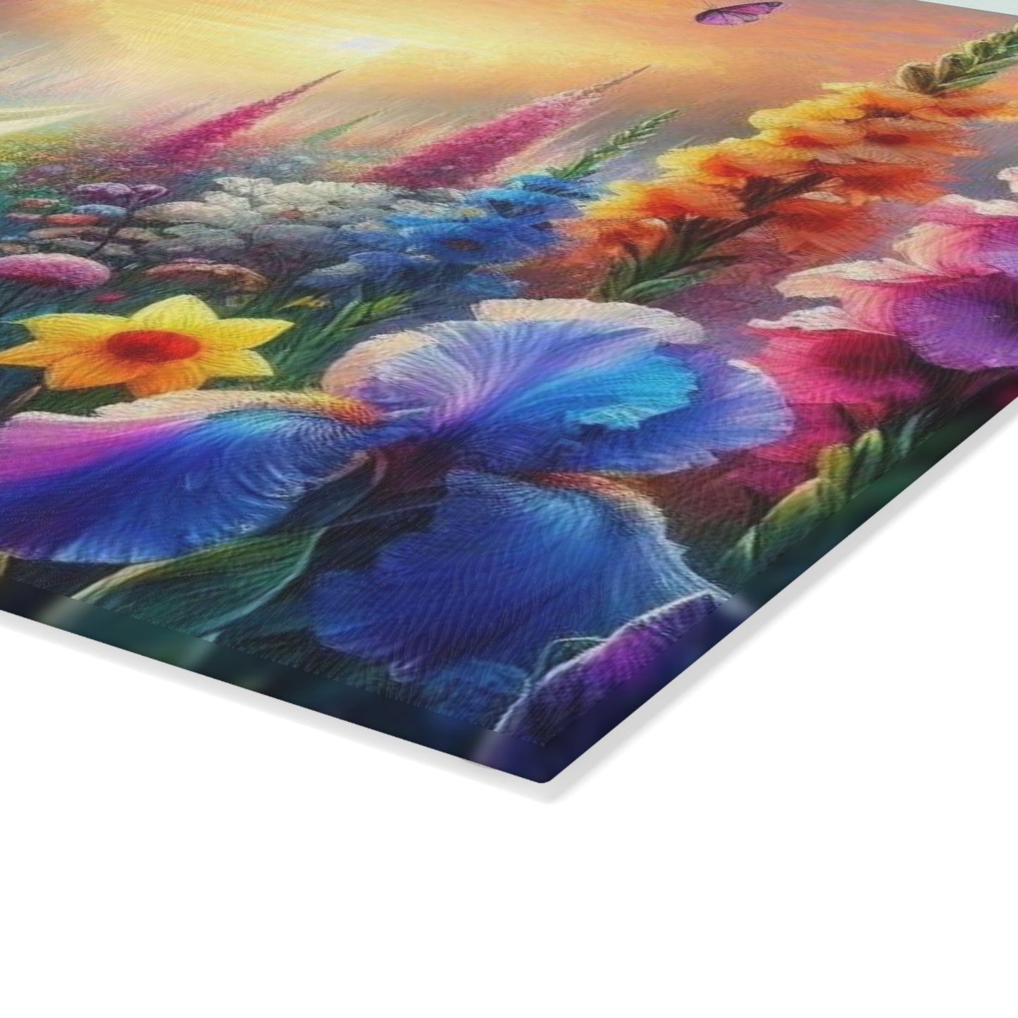 Flores silvestres, tabla de cortar de vidrio templado, tabla de charcutería, bandeja para servir, tabla de jalá, decoración de cocina, arte funcional de cocina, único