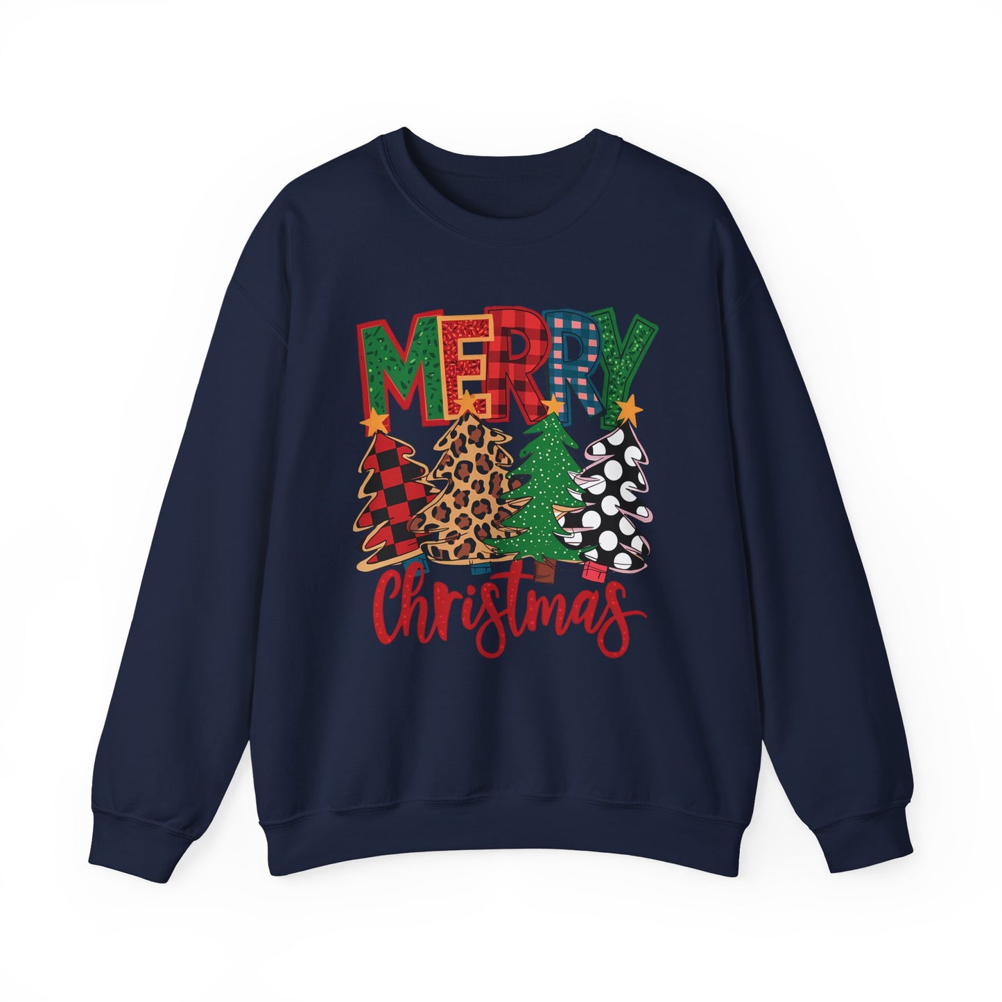 🎄✨ Merry Christmas Trees Sweatshirt – Bold Patterns & Festive Cheer