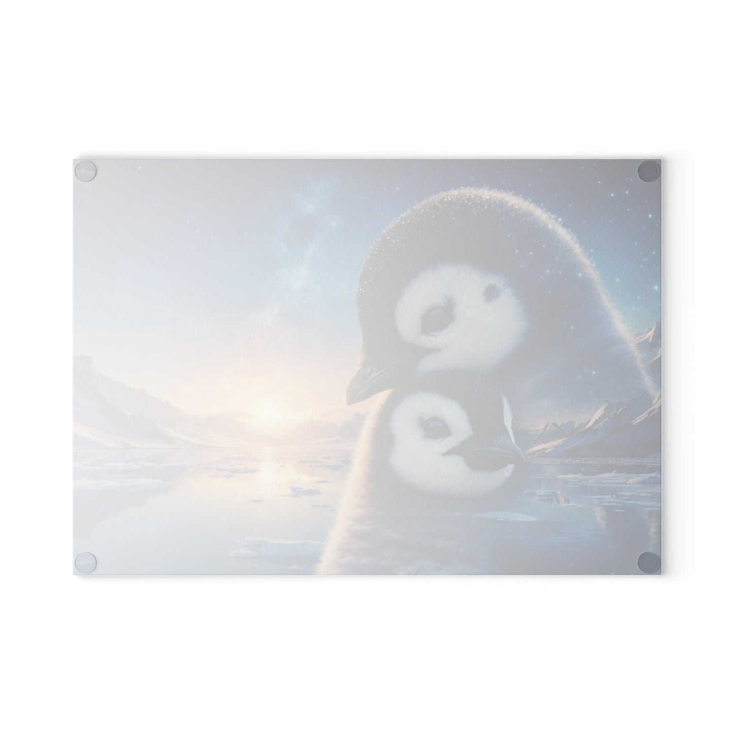 Arctic Penguin Family Northern Sky Glass Cutting Board – Peaceful Polar Wildlife Kitchen Art