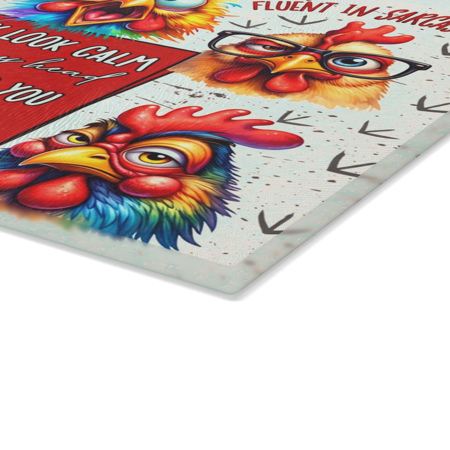 Sarcastic Chicken Glass Cutting Board – Funny Attitude Kitchen Decor Gift