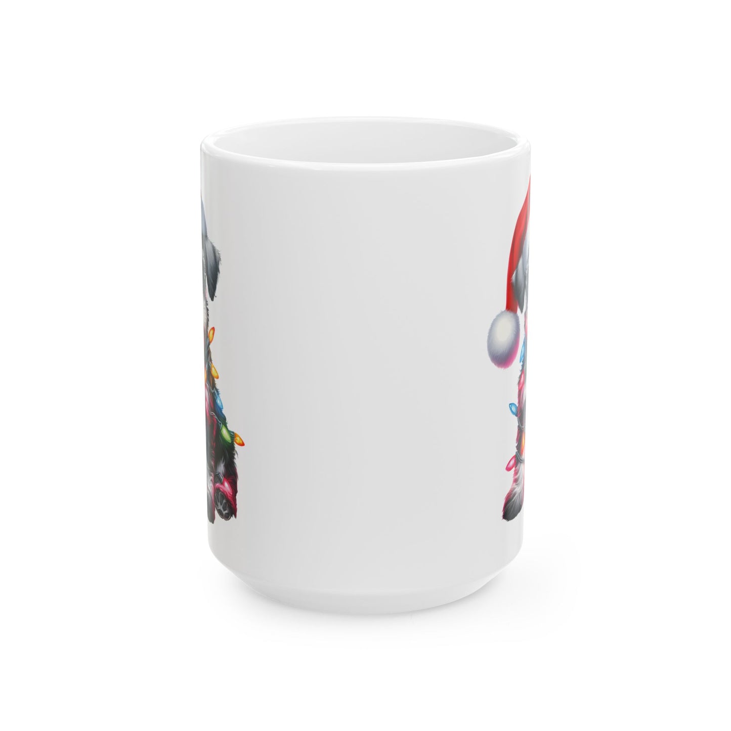 🎄 Miniature Schnauzer Christmas Mug – Holiday Cheer with a Pup in Lights 🐾