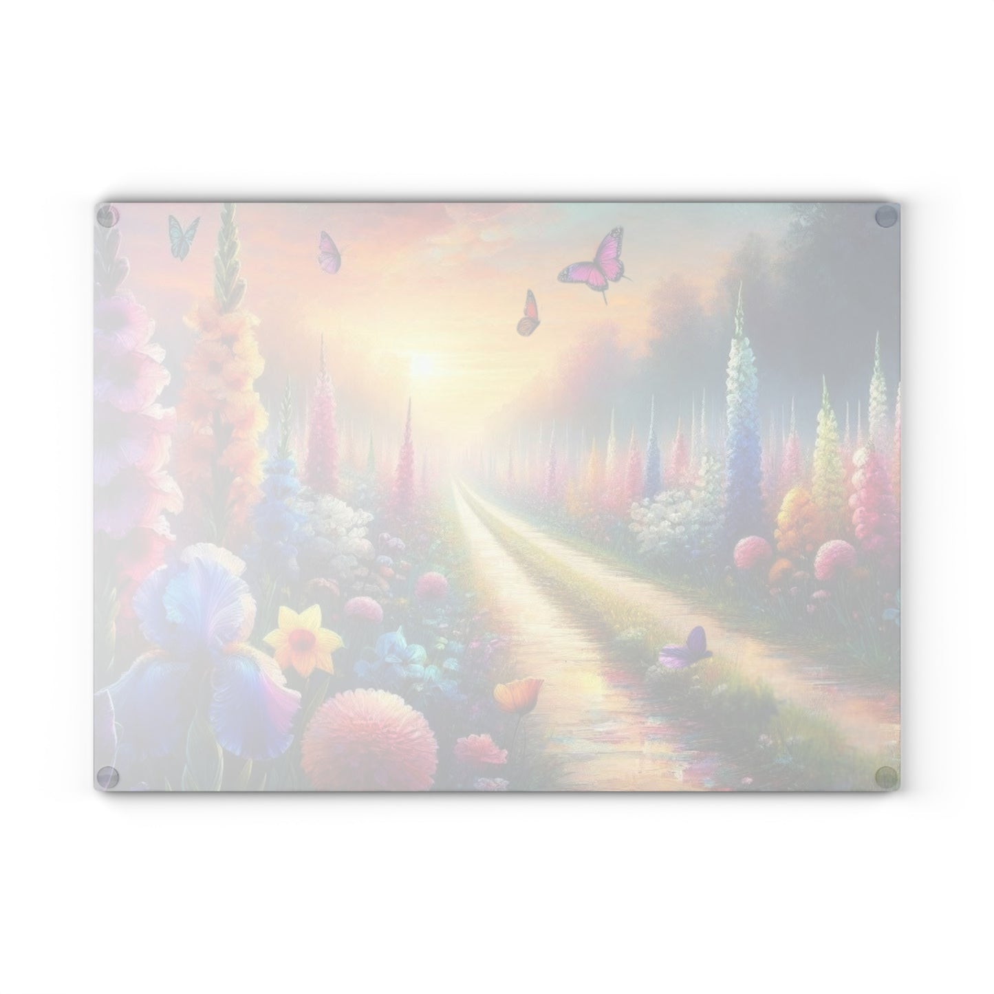 Flores silvestres, tabla de cortar de vidrio templado, tabla de charcutería, bandeja para servir, tabla de jalá, decoración de cocina, arte funcional de cocina, único