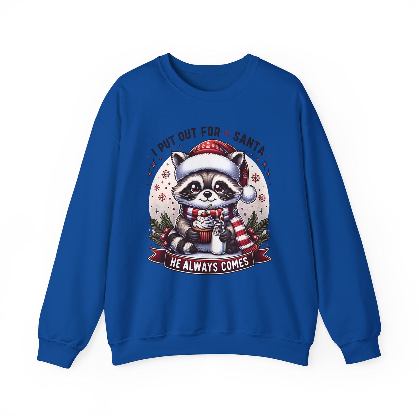 🎄🦝 “Naughty Raccoon Cocoa” Christmas Crewneck – Cute, Cozy & A Little Cheeky