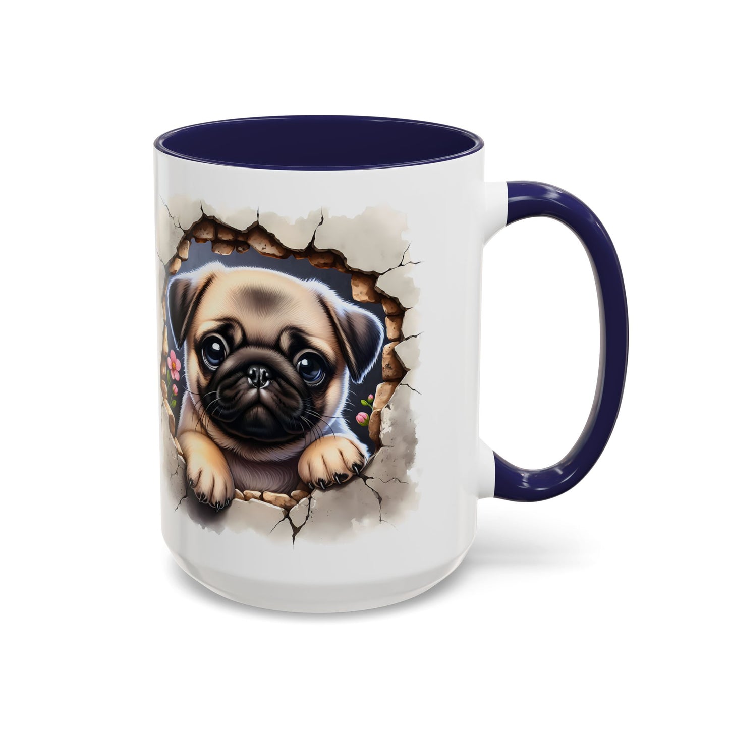 🐾💛 Pug Puppy Accent Mug – Cute Wrinkly Pug Coffee Cup ☕✨