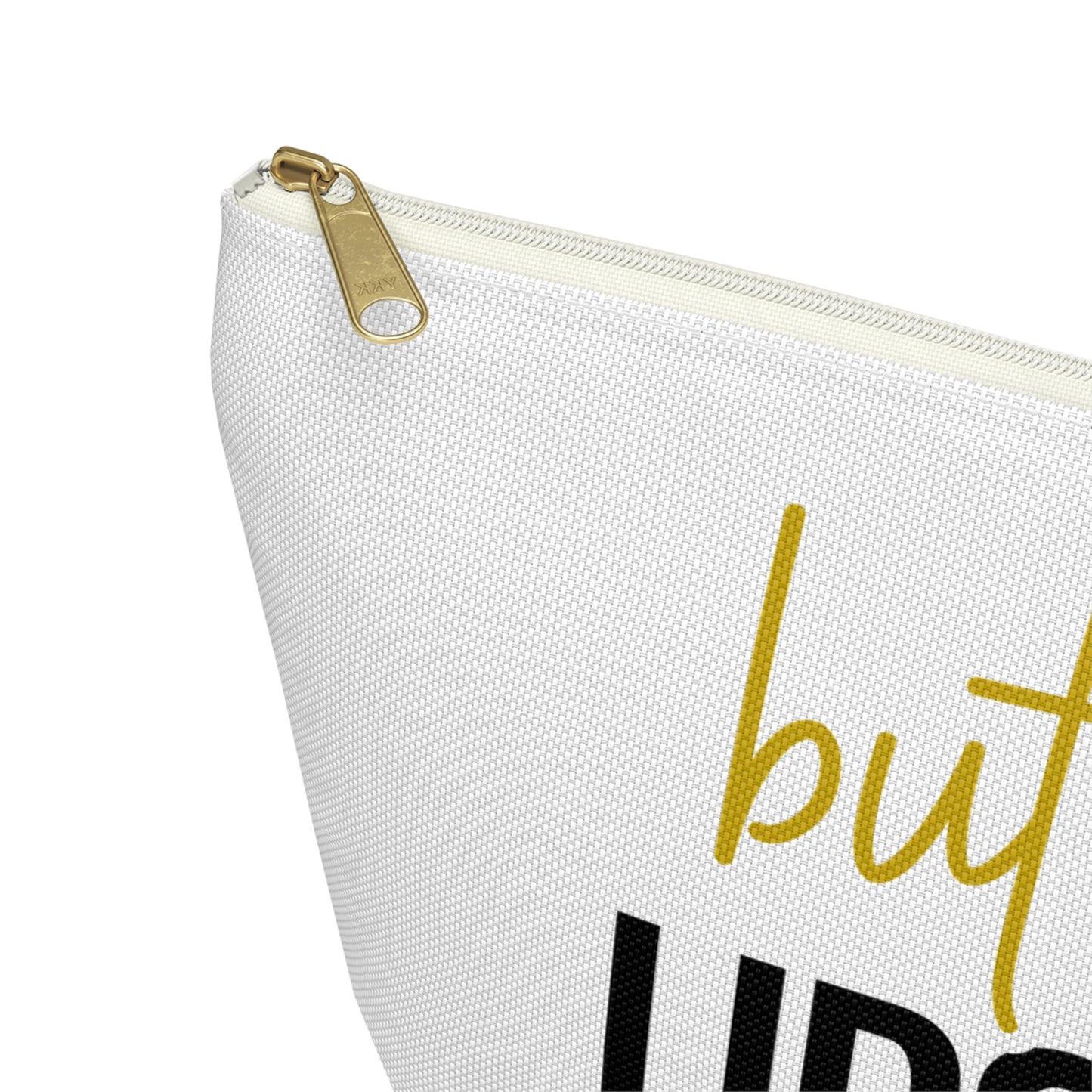 Accessory Pouch – "But First Lipstick" Yellow Makeup Bag