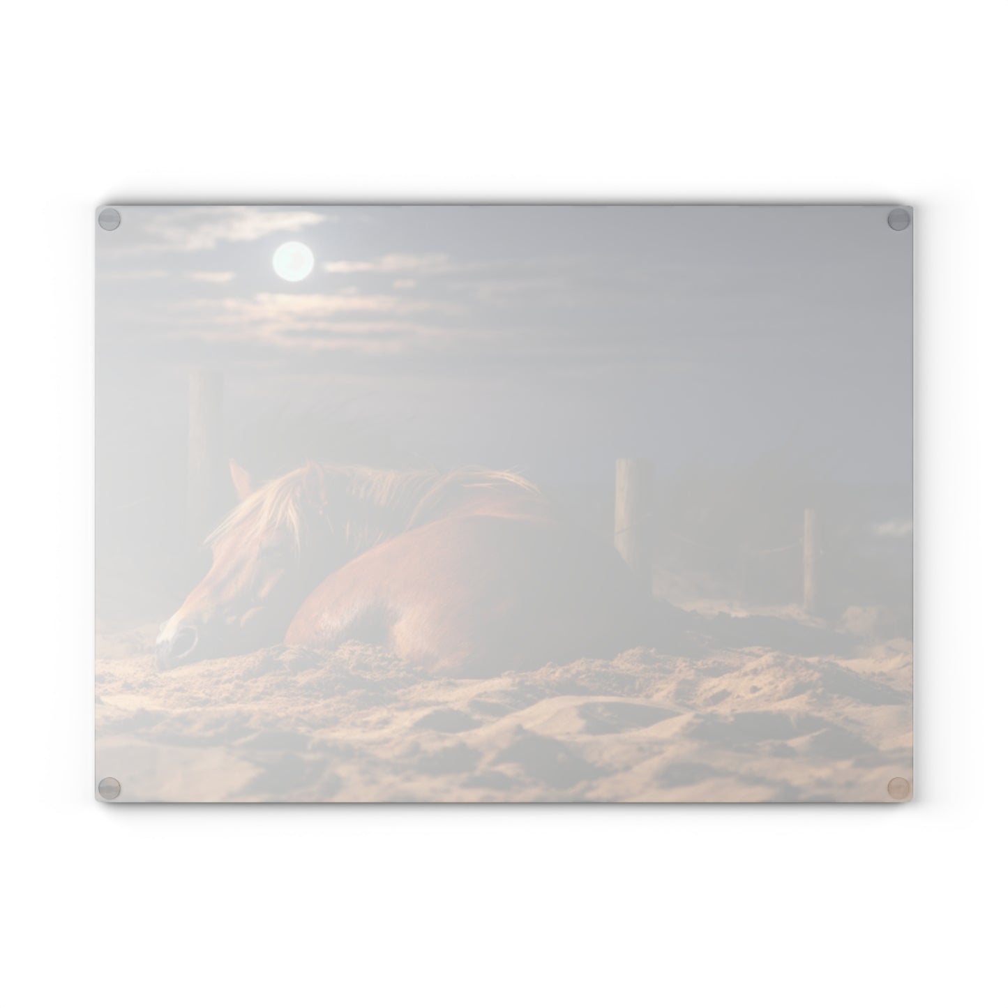 Peaceful Horse on Moonlit Beach Glass Cutting Board – Coastal Farmhouse Horse Lover Kitchen Decor