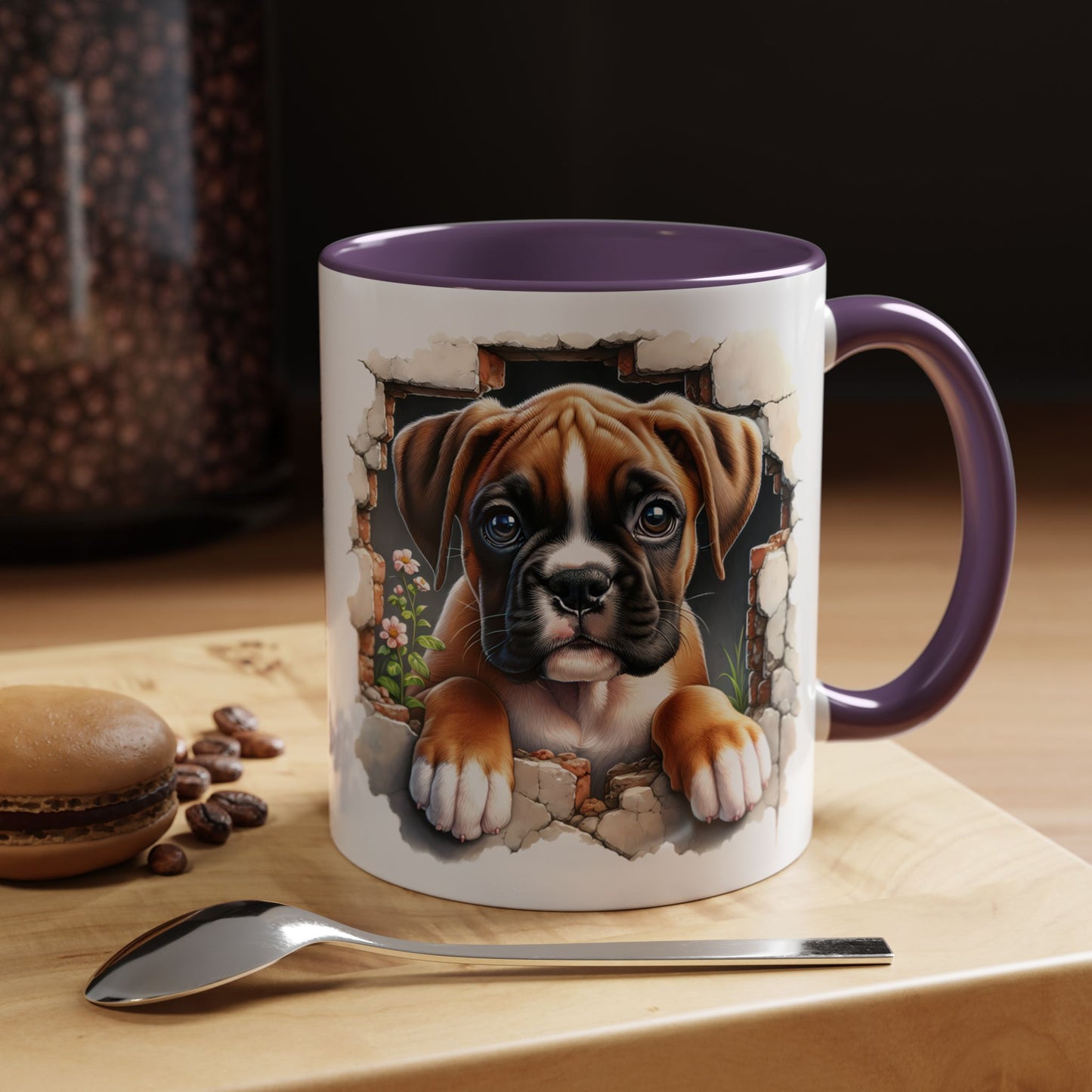 🐶☕ Boxer Puppy Peek Accent Mug – Adorable Dog Lover Gift ✨💛