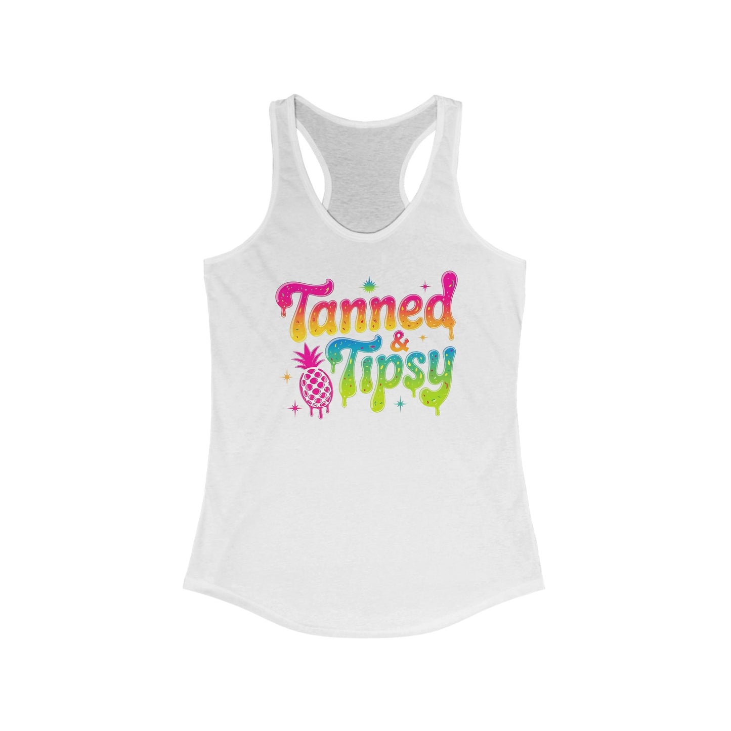 Camiseta de tirantes Tanned and Tipsy con espalda nadadora – Divertido estampado de piña veraniego | Camiseta de tirantes playera para mujer