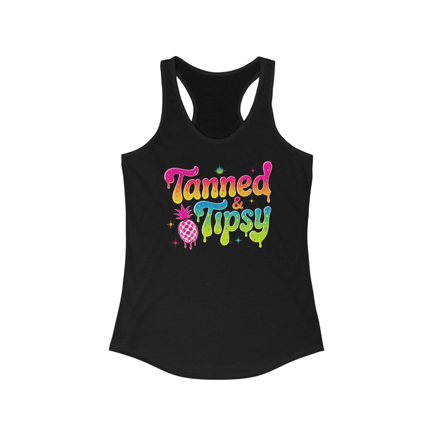 Camiseta de tirantes Tanned and Tipsy con espalda nadadora – Divertido estampado de piña veraniego | Camiseta de tirantes playera para mujer