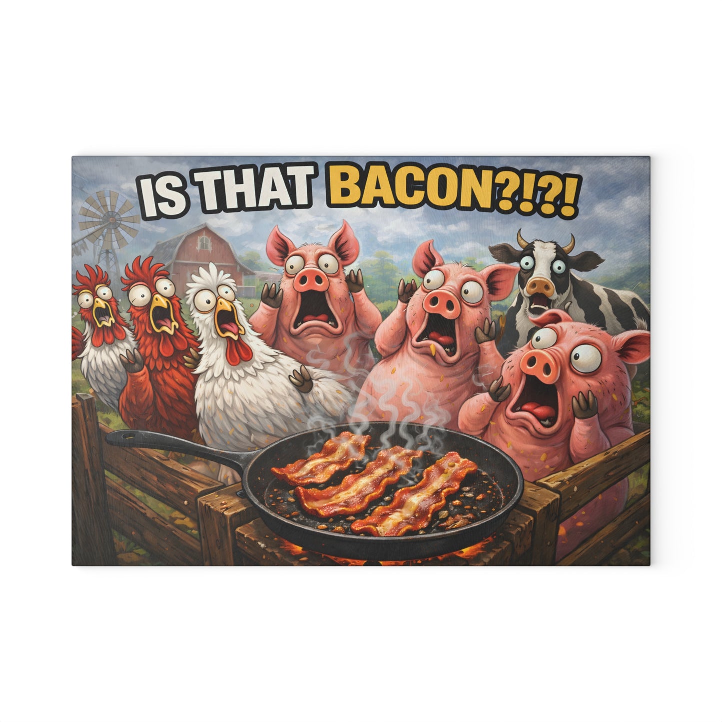 Is That Bacon?! Glass Cutting Board – Funny Farm Animal Kitchen Chaos Art