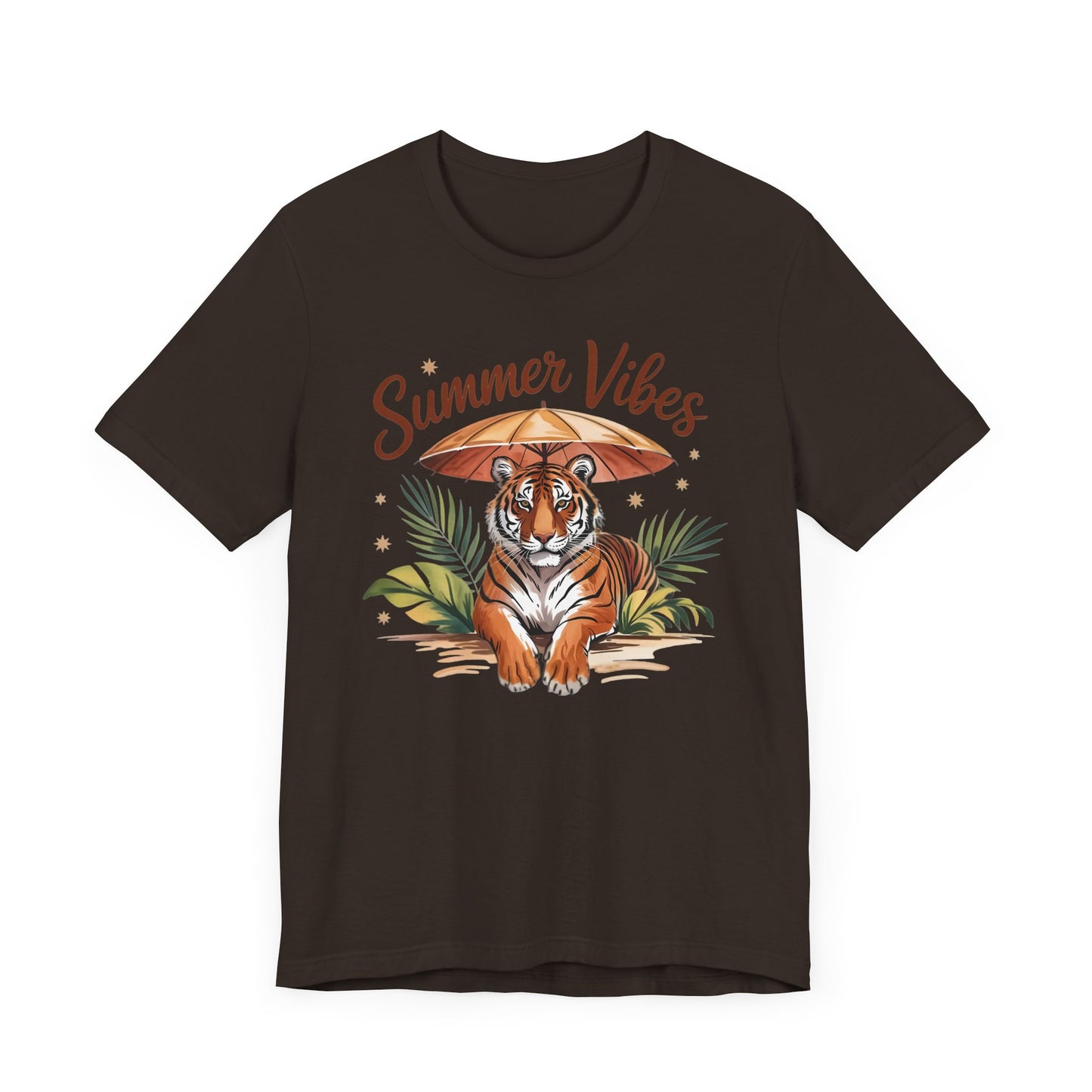 Camiseta Summer Vibes Tiger – Gráfico de palmeras de la selva con paraguas | Múltiples opciones de color