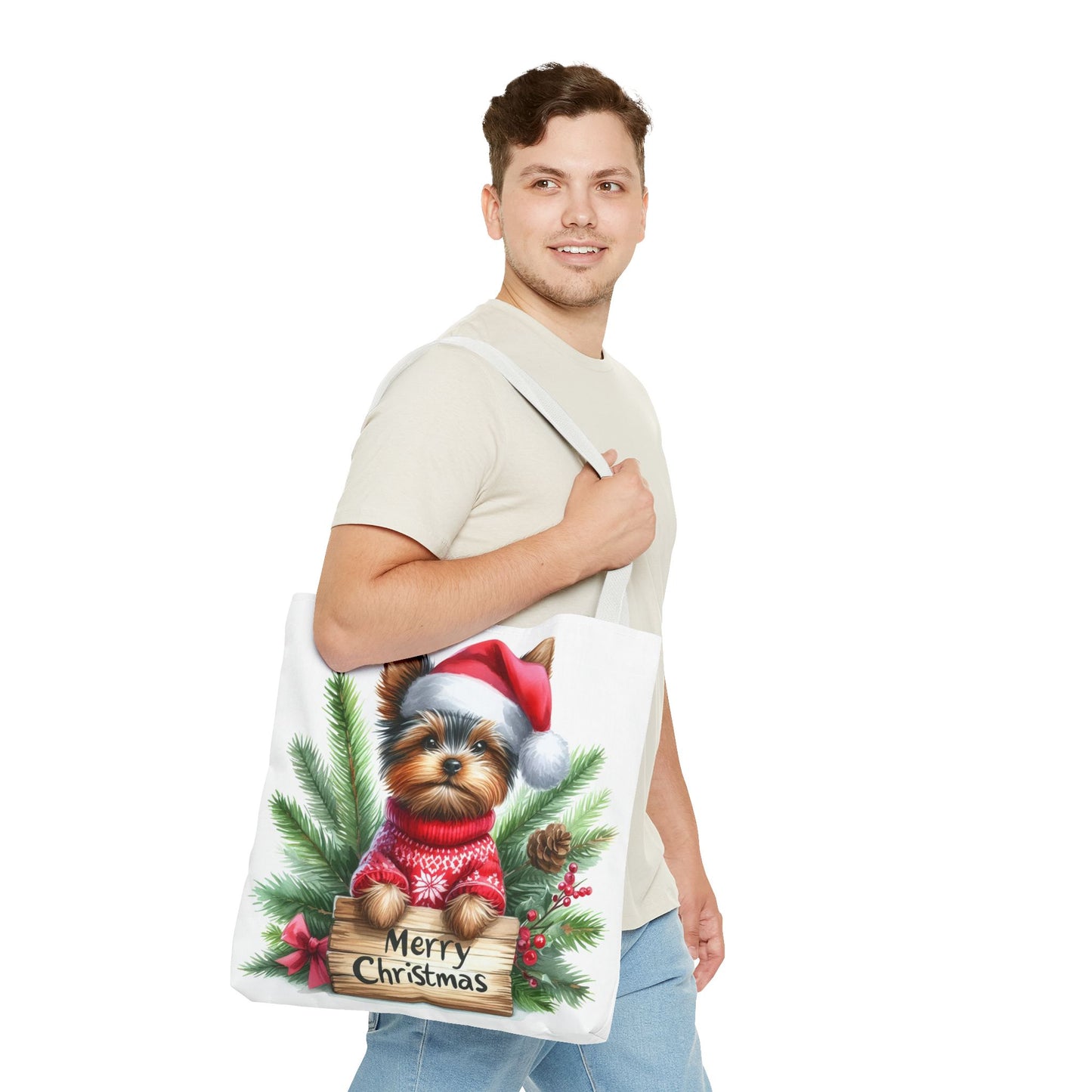 📦🐶 Yorkie Christmas Tote Bag – Tiny Terrier Holiday Charm in Every Carry 🎄