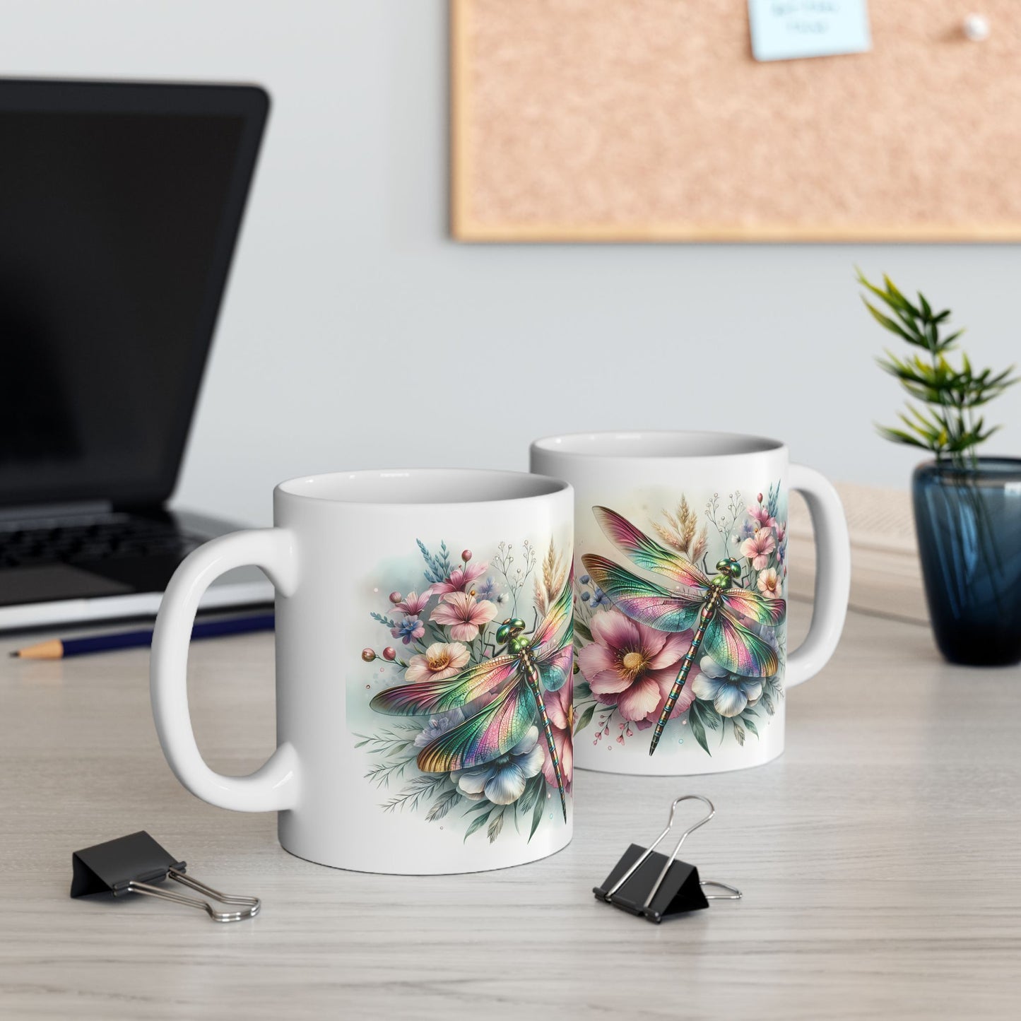 🌈 Magia del Jardín Arcoíris – Envoltorio para Taza de Café con Libélula Vibrante ☕