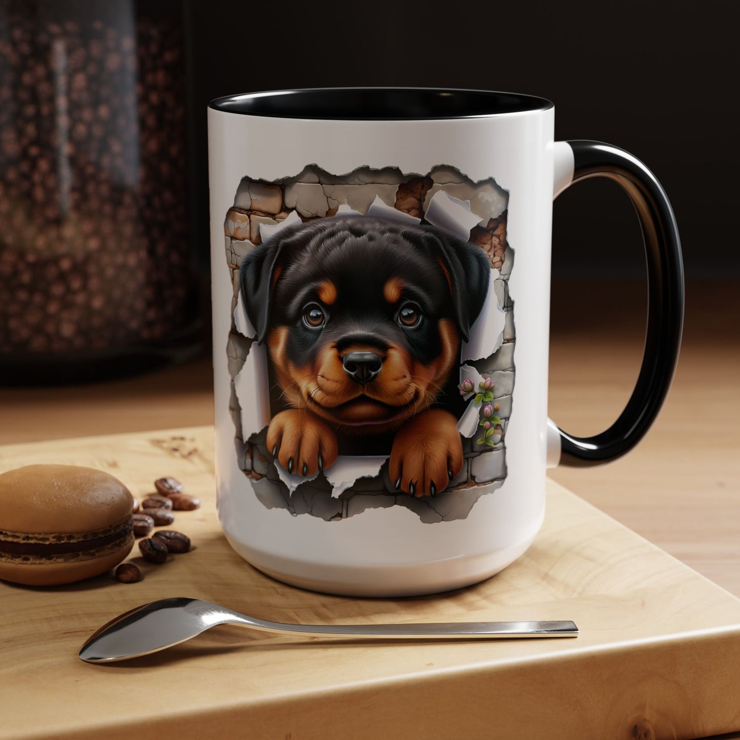 🐾☕ Rottweiler Puppy Accent Mug – Sweet Breakthrough Pup Design ✨