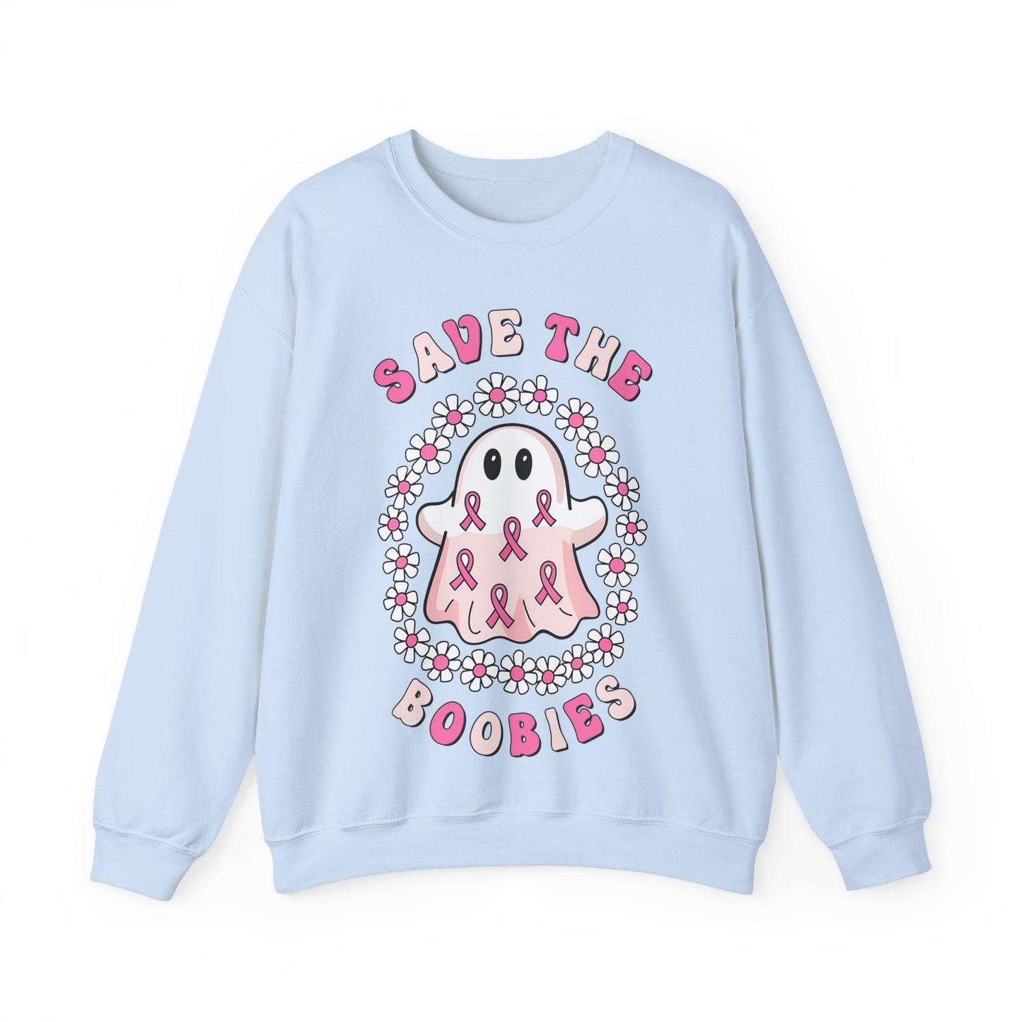 👻🎀 Save the Boobies Ghost Sweatshirt – Cute Breast Cancer Awareness Crewneck