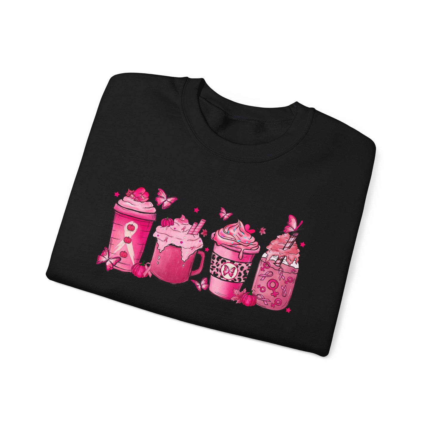 ☕🎀 Pink Awareness Drinks Sweatshirt – Breast Cancer Support Coffee Lovers