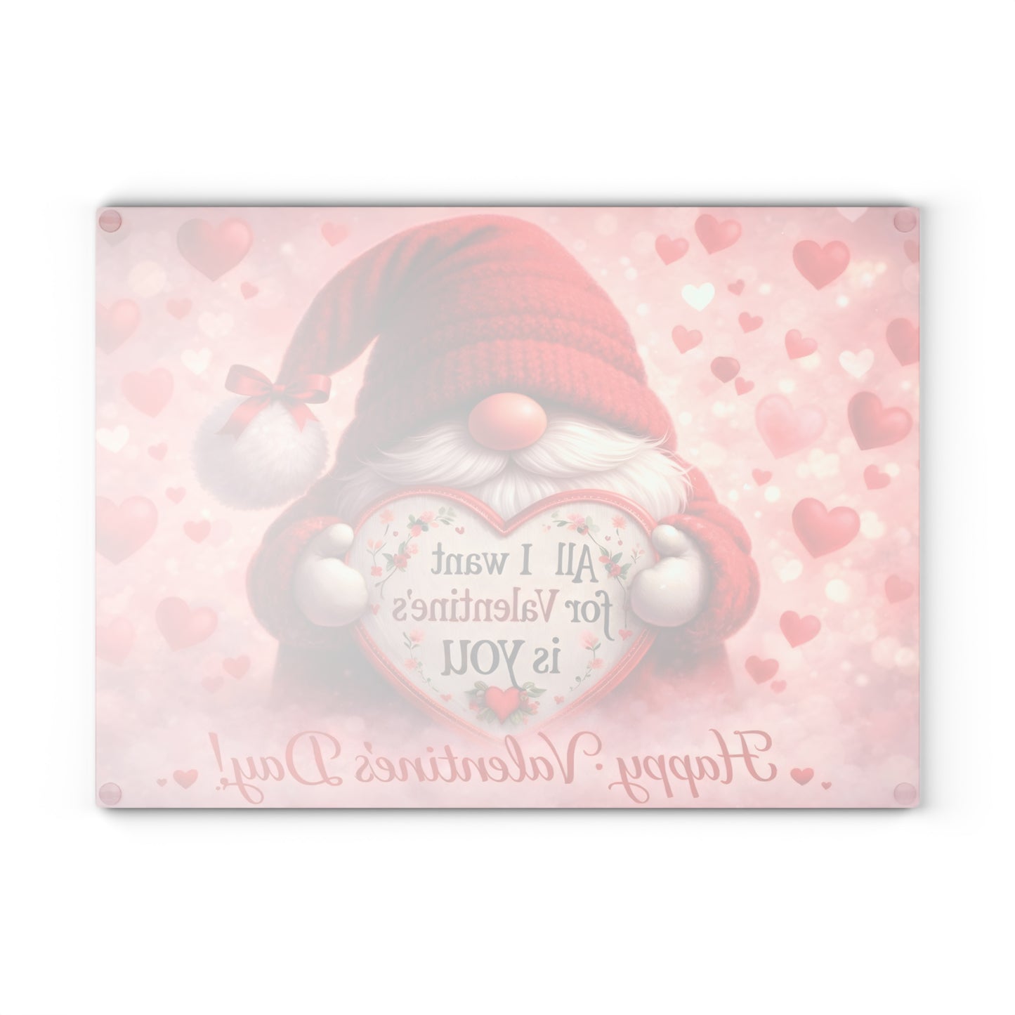 Valentine Gnome Glass Cutting Board – Romantic Heart-Themed Kitchen Décor