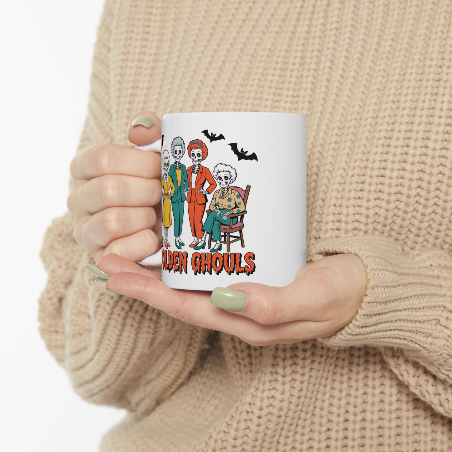 💀👵 The Golden Ghouls Mug – Funny Skeleton Halloween Coffee Cup 🎃☕