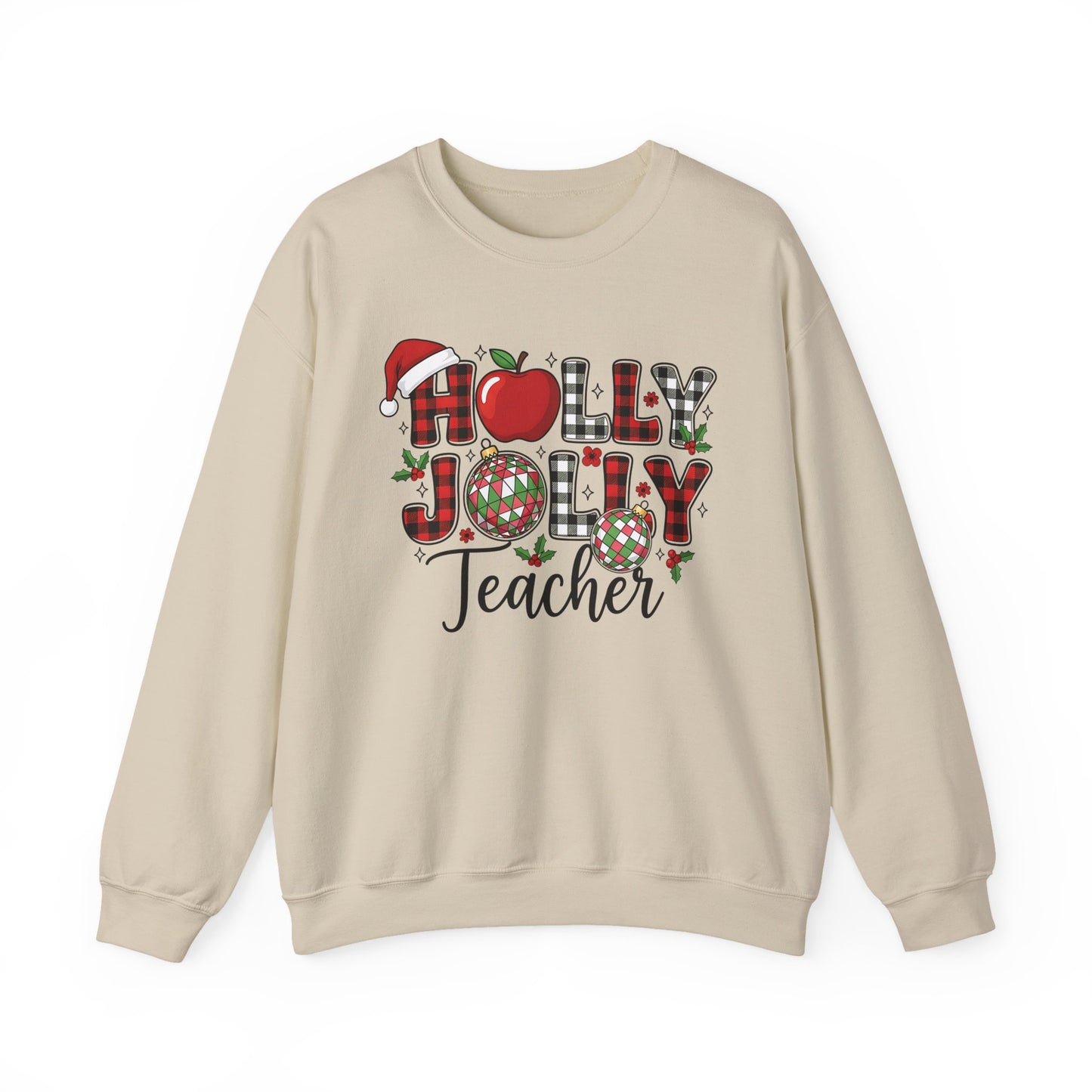 🍎✨ Holly Jolly Teacher Sweatshirt – Festive Classroom Cheer 🎄📚
