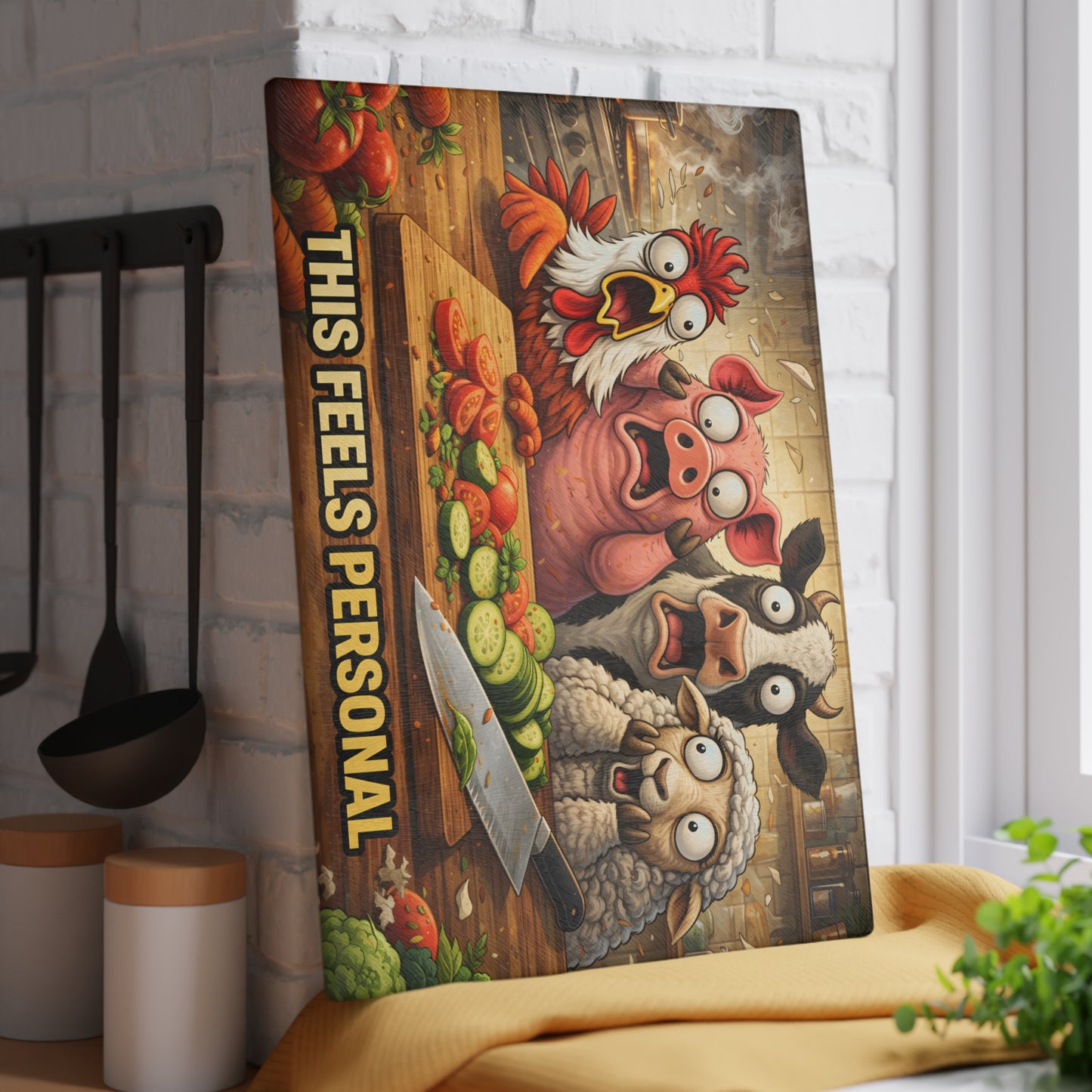 This Feels Personal Glass Cutting Board – Funny Farm Animal Kitchen Art