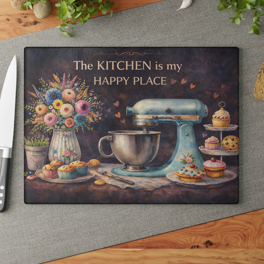 The Kitchen Is My Happy Place Glass Cutting Board – Baking Lover Kitchen Decor