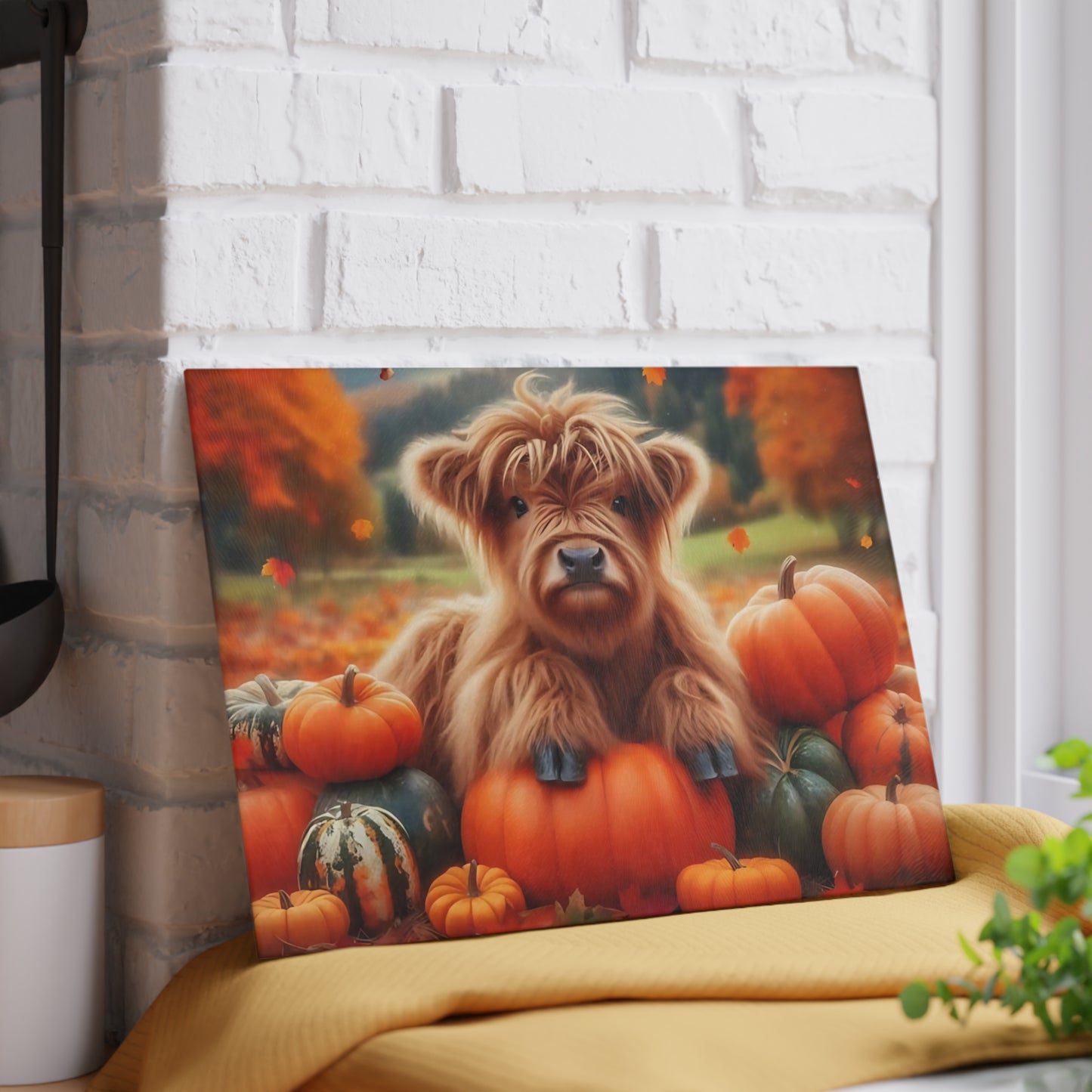 🍂🐮 Autumn Highland Calf Cutting Board – Rustic Fall Charm for Your Farmhouse Kitchen 🎃🍁