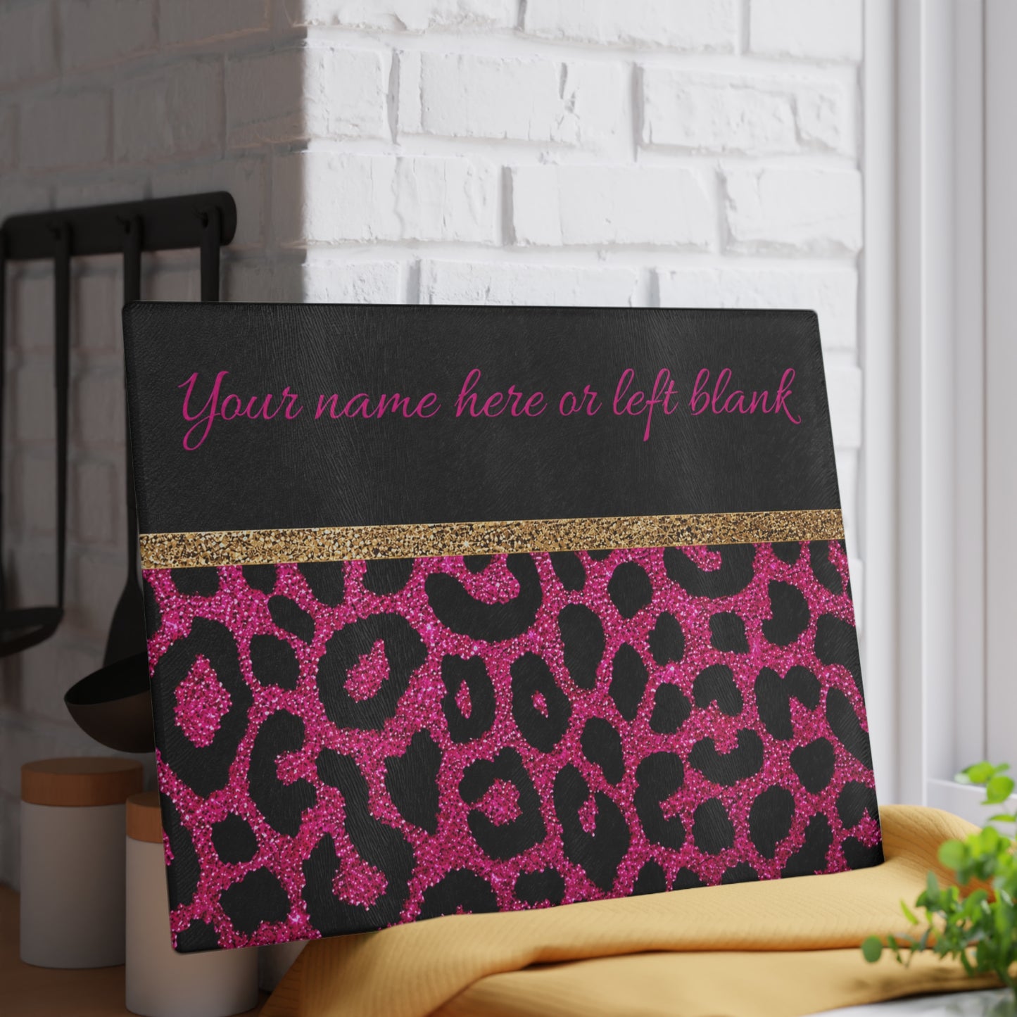 Personalized Pink Leopard Print Glass Cutting Board