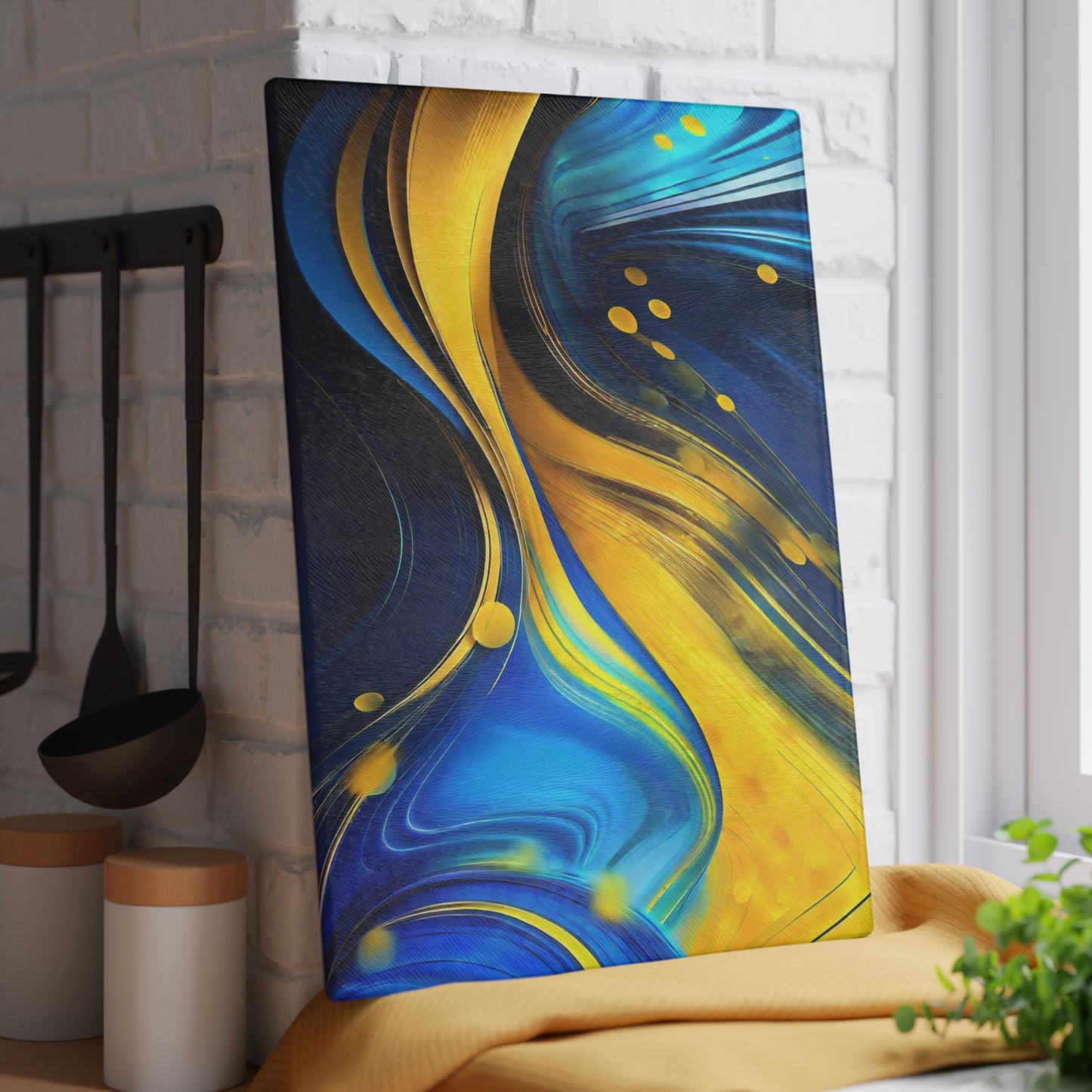 💙💛 Blue & Gold Abstract Cutting Board – Modern Elegance for Your Kitchen ✨