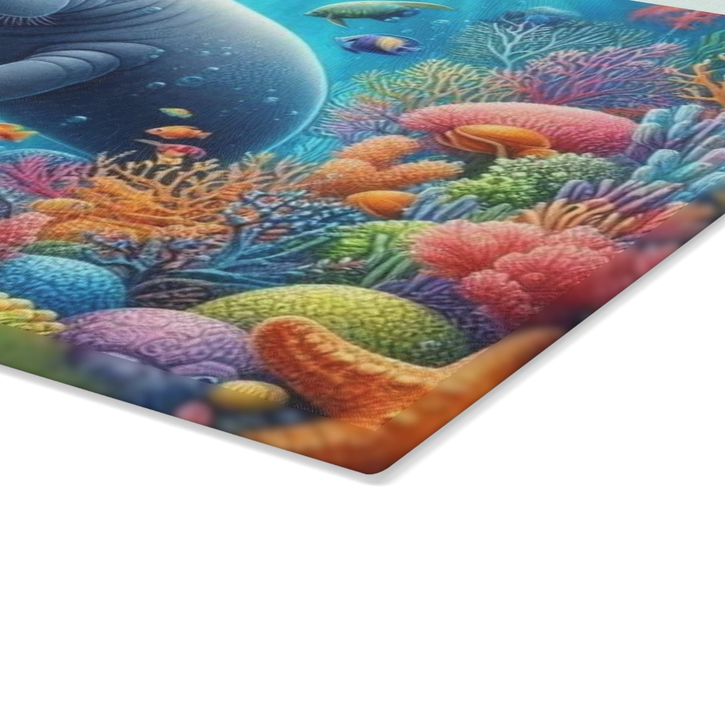 Manatee Cutting Board Textured Glass Florida Spring Kitchen Decor Coastal Home Gift Beach Housewarming Manatee Lover Sea Life Art Nautical