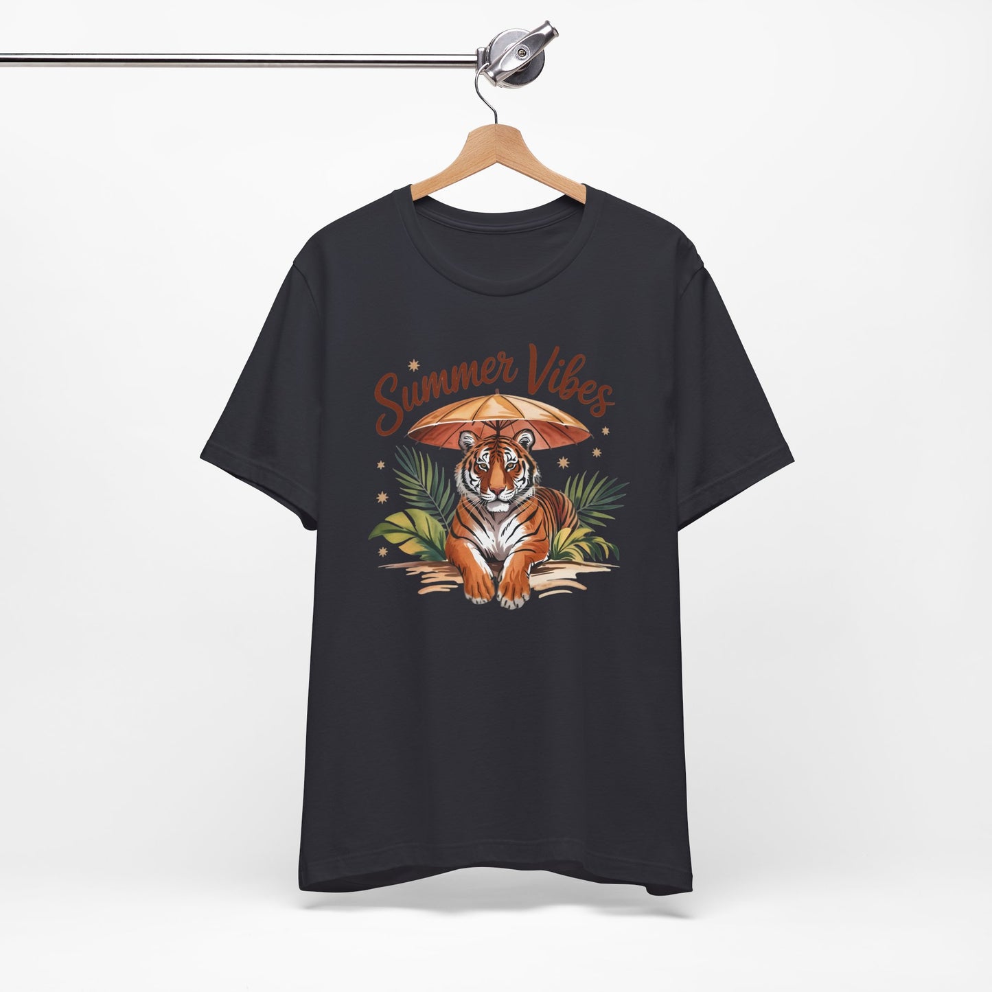 Camiseta Summer Vibes Tiger – Gráfico de palmeras de la selva con paraguas | Múltiples opciones de color