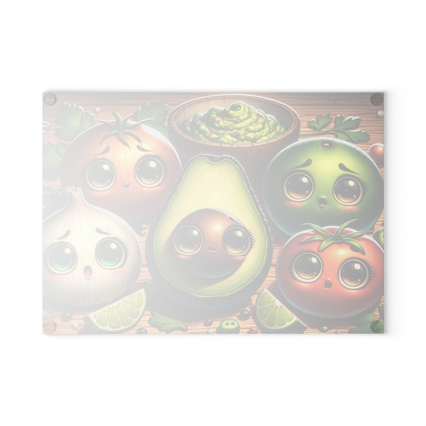 🥑💚 “Guac Squad Cuties” Glass Cutting Board – Cozy Charm for Your Kitchen