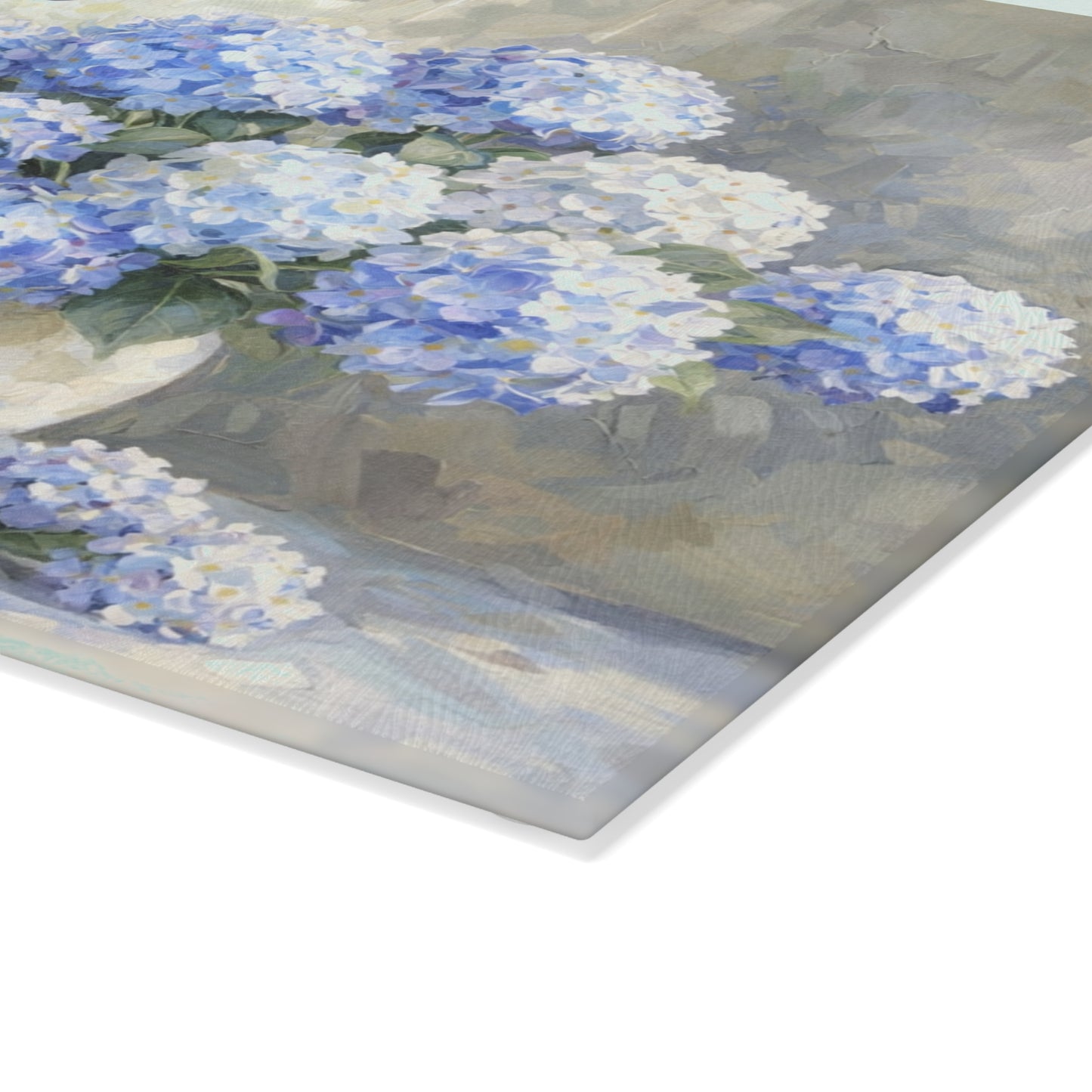 I Love You Mom Hydrangea Glass Cutting Board – Soft Floral Mother’s Day Gift